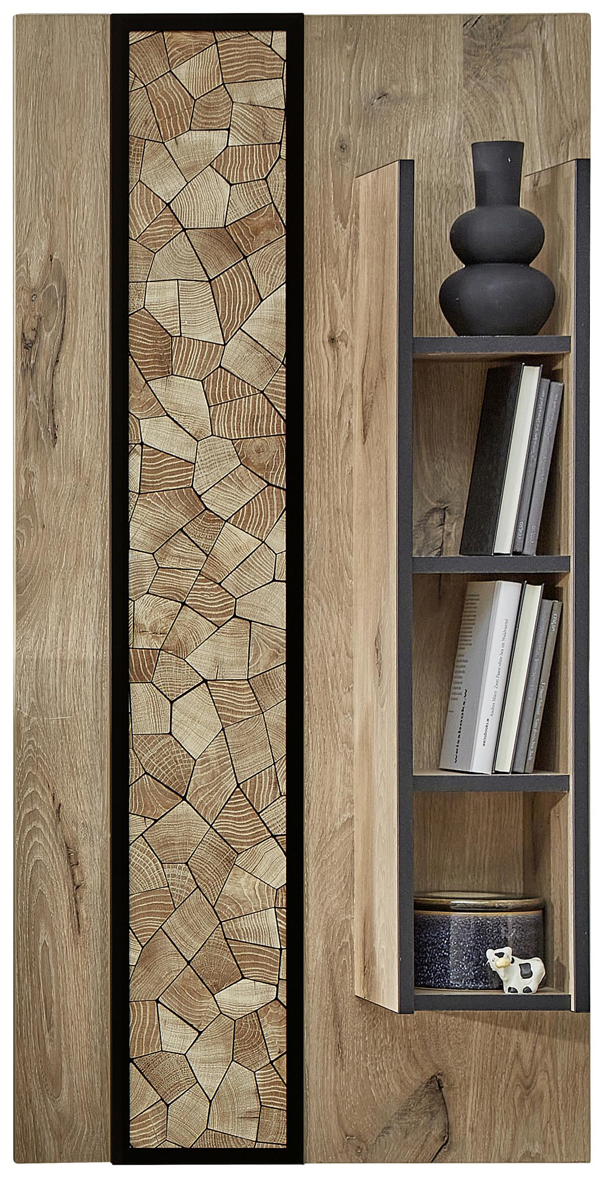 Wandregal Ruben - Eichefarben/Schwarz, KONVENTIONELL, Holzwerkstoff (60/120/20cm) - Livetastic