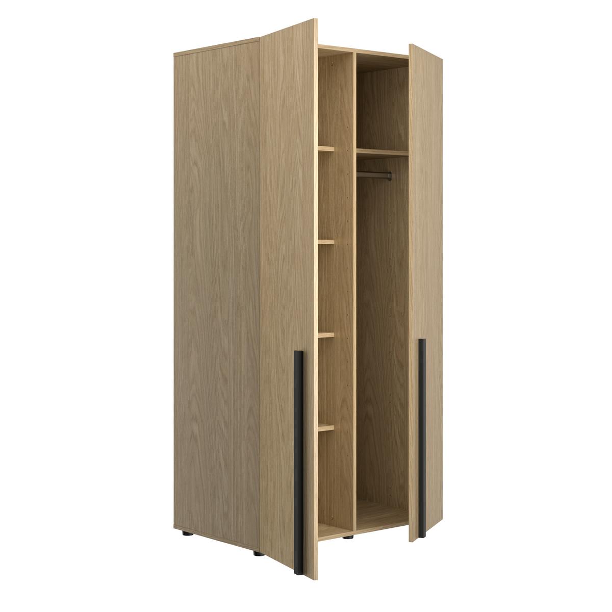 Kleiderschrank Nael 100 cm, Eichefarben - Eichefarben/Schwarz, Basics, Holzwerkstoff (100/200/60cm)
