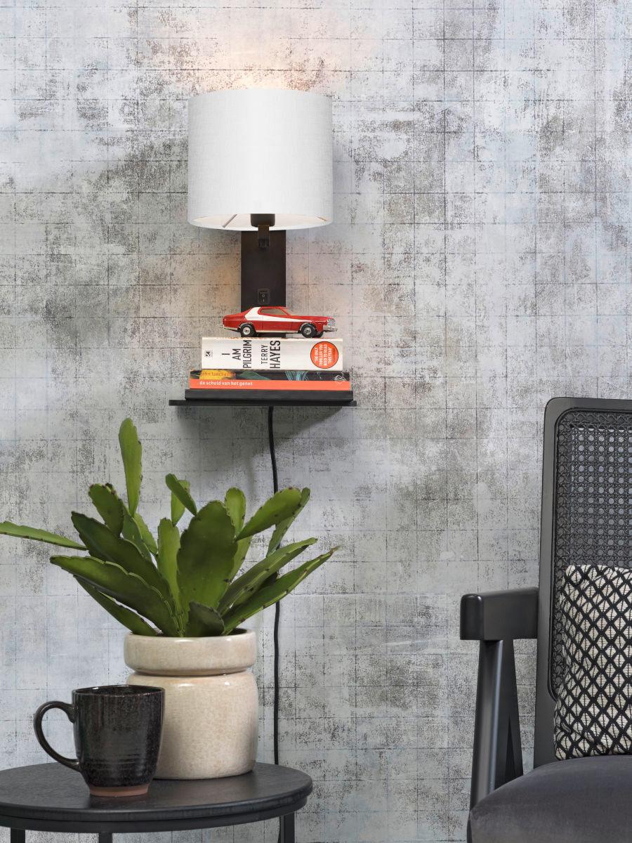 Wandleuchte Andes/W1/B/1815/W - Schwarz/Weiß, Trend, Holz/Textil (19/24/36cm) - Good & Mojo
