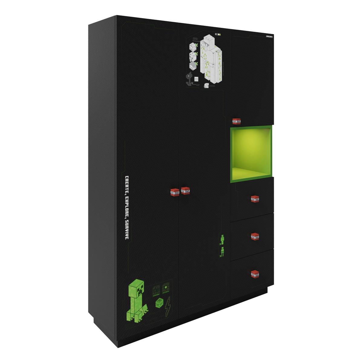 Kleiderschrank Minecraft - Schwarz, MODERN, Holzwerkstoff/Kunststoff (135/200/50cm) - Minecraft