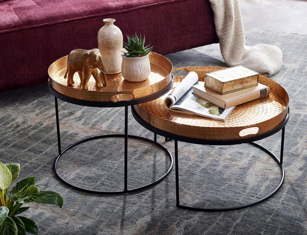 Couchtischset Wohnling Goldfarben B:46 cm - Goldfarben/Schwarz, MODERN, Metall (46/46/41cm) - MID.YOU