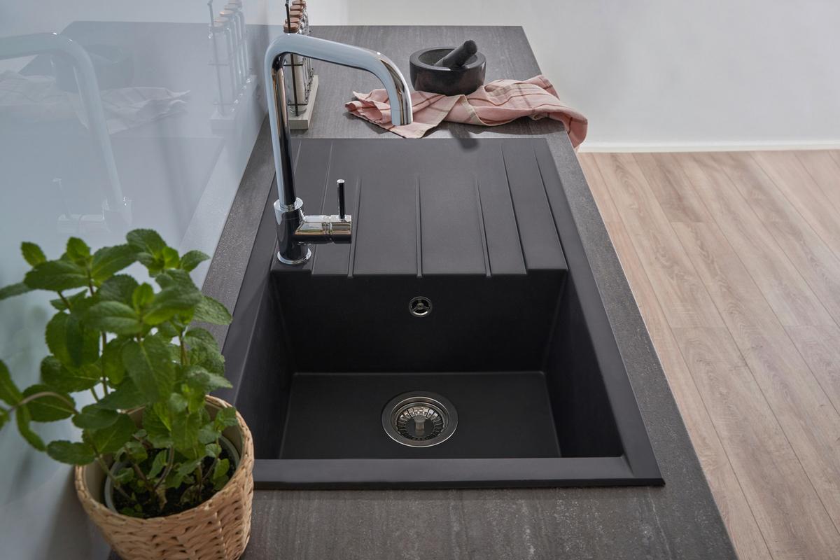 Spüle Respekta Houston Kunststein Bxt: 80x50 cm - Schwarz, Trend, Glas/Kunststoff (80/21/50cm) - Respekta