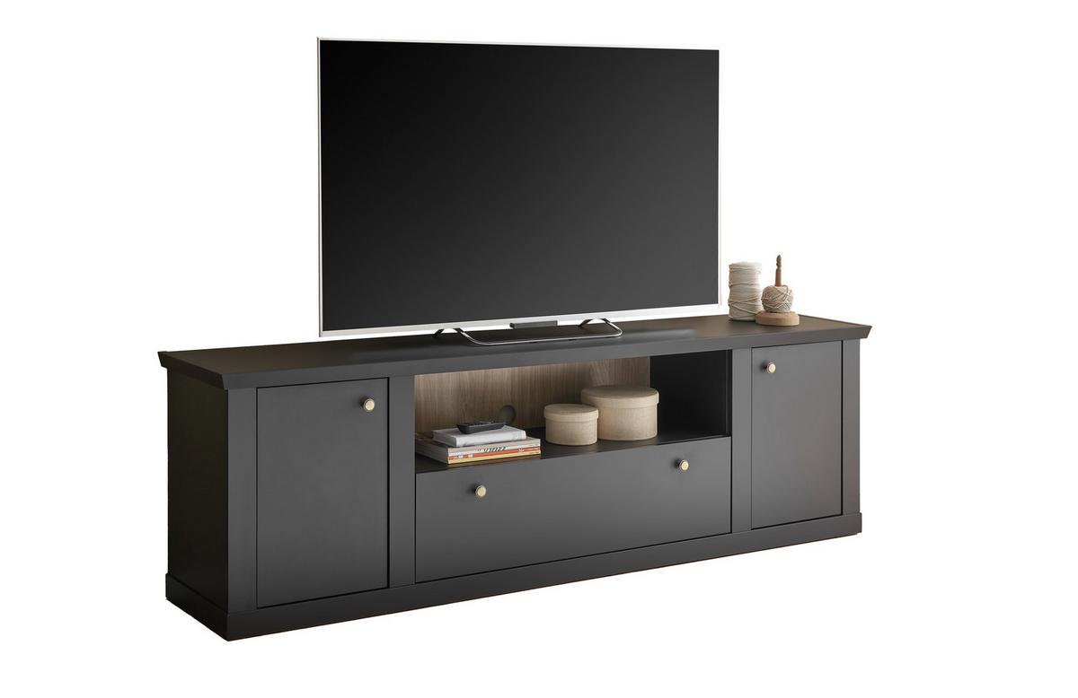 Lowboar Lincoln Schwarz/Eichefarben B: 205cm - Eichefarben/Schwarz, Design, Holzwerkstoff (205/62/42cm) - MID.YOU
