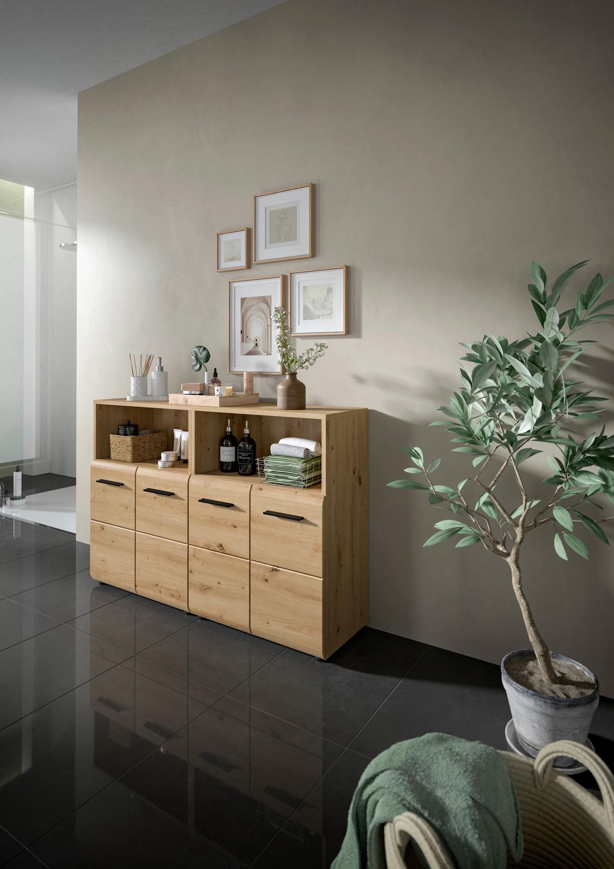 Midischrank Ice Eiche Artisan Dekor B: 120cm - Schwarz/Eiche Artisan, Basics, Holzwerkstoff (120/80/30cm) - MID.YOU