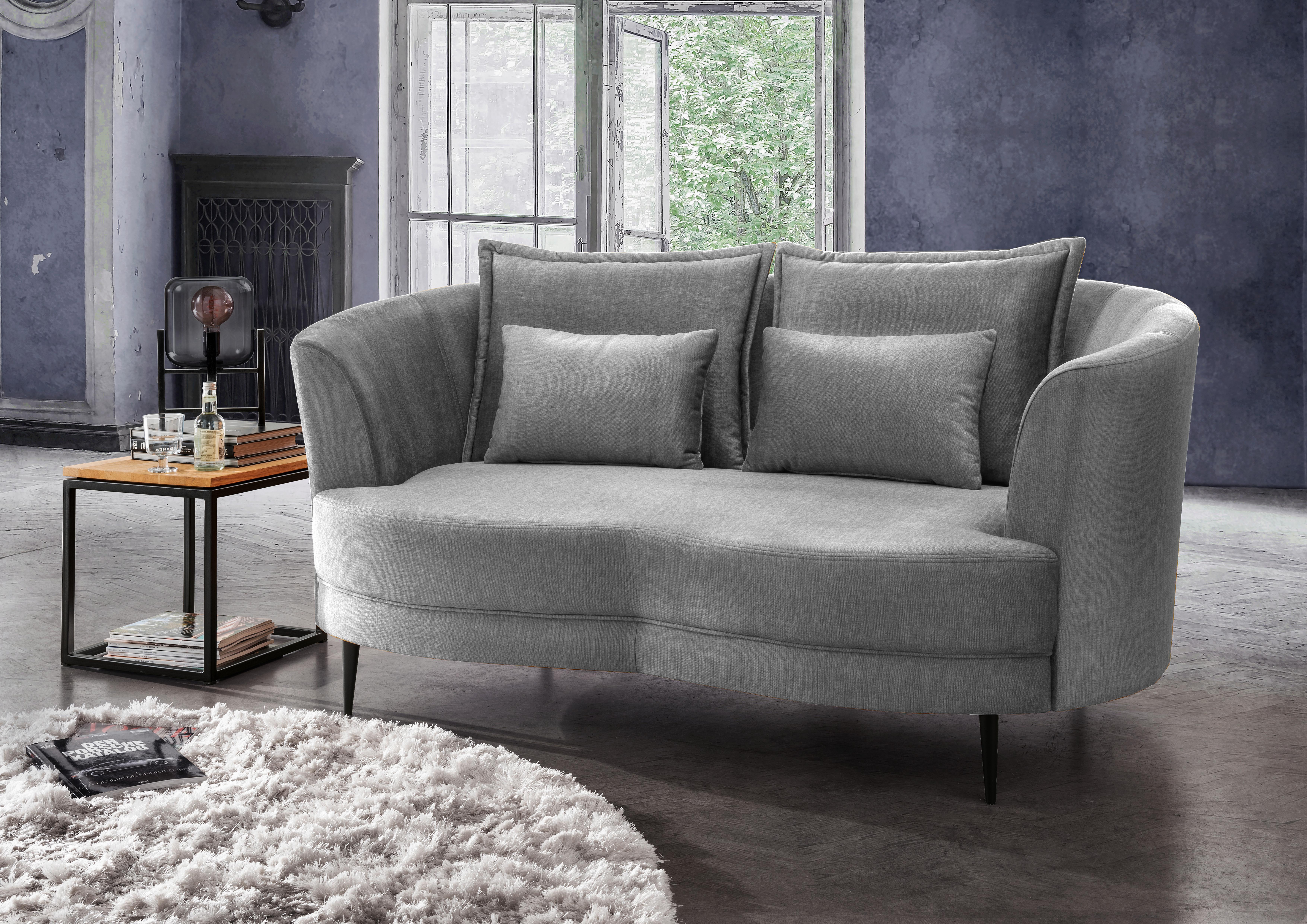 2-Sitzer-Sofa Silberfarben Velours, Rücken Echt B: 179 cm - Silberfarben/Schwarz, MODERN, Textil (179/85/101cm) - Livetastic