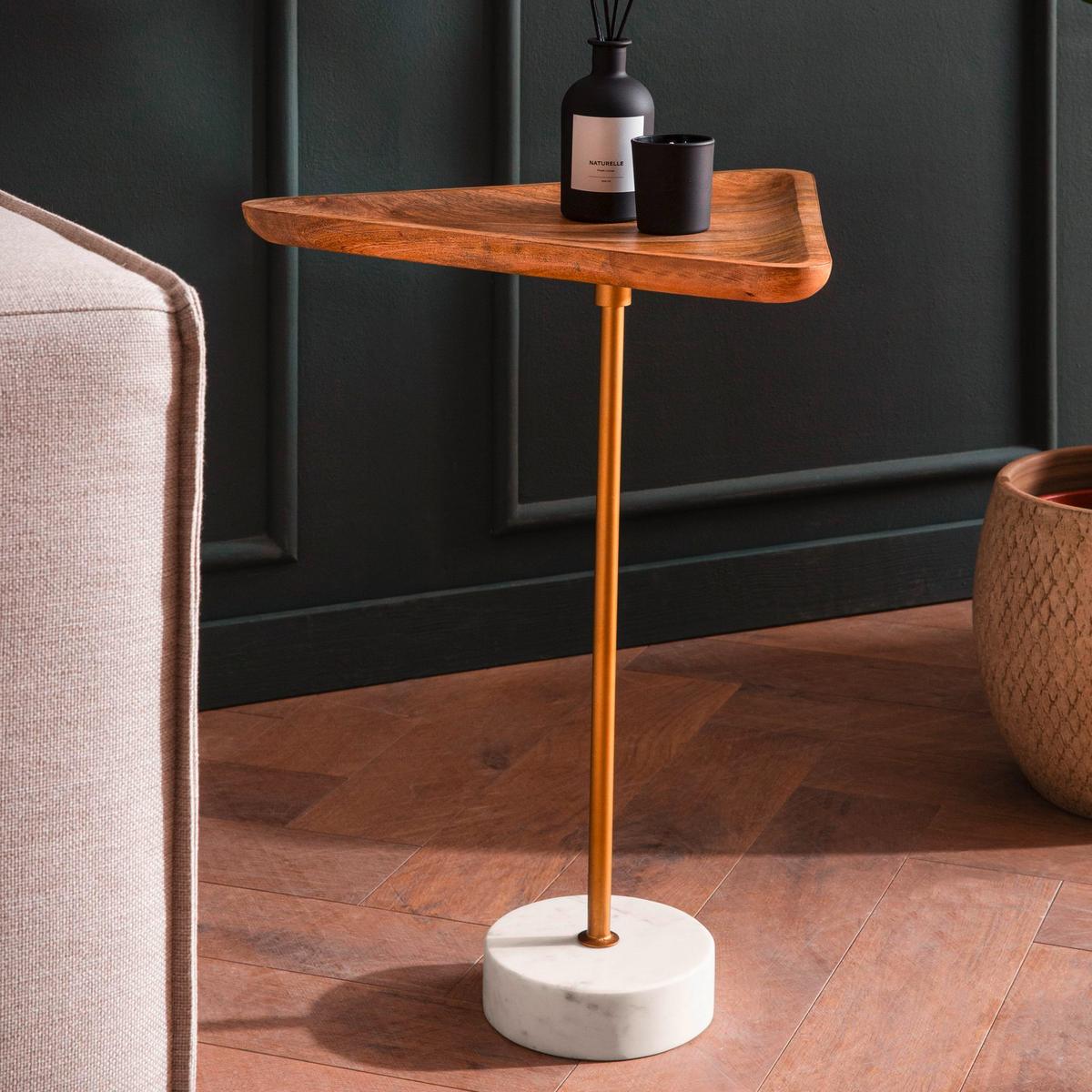 Beistelltisch Goldfarben, Eiche L: 45 cm - Eichefarben/Goldfarben, Design, Holz/Stein (45/40/55cm) - Livetastic