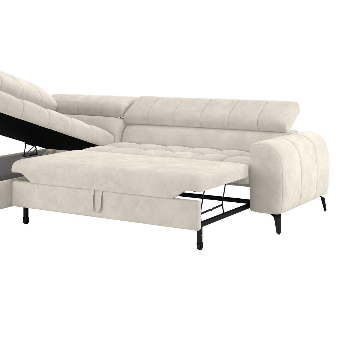 Ecksofa Mit Schlaffunktion & Bettkasten Volf Cremefarben - Creme/Schwarz, Trend, Kunststoff/Textil (203/261cm)