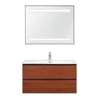 Skříňka s umyvadlem a LED zrcadlem DAVIDE - bílá/přírodní barvy, Moderní, kompozitní dřevo/keramika (91/50/46,5cm) - Livetastic