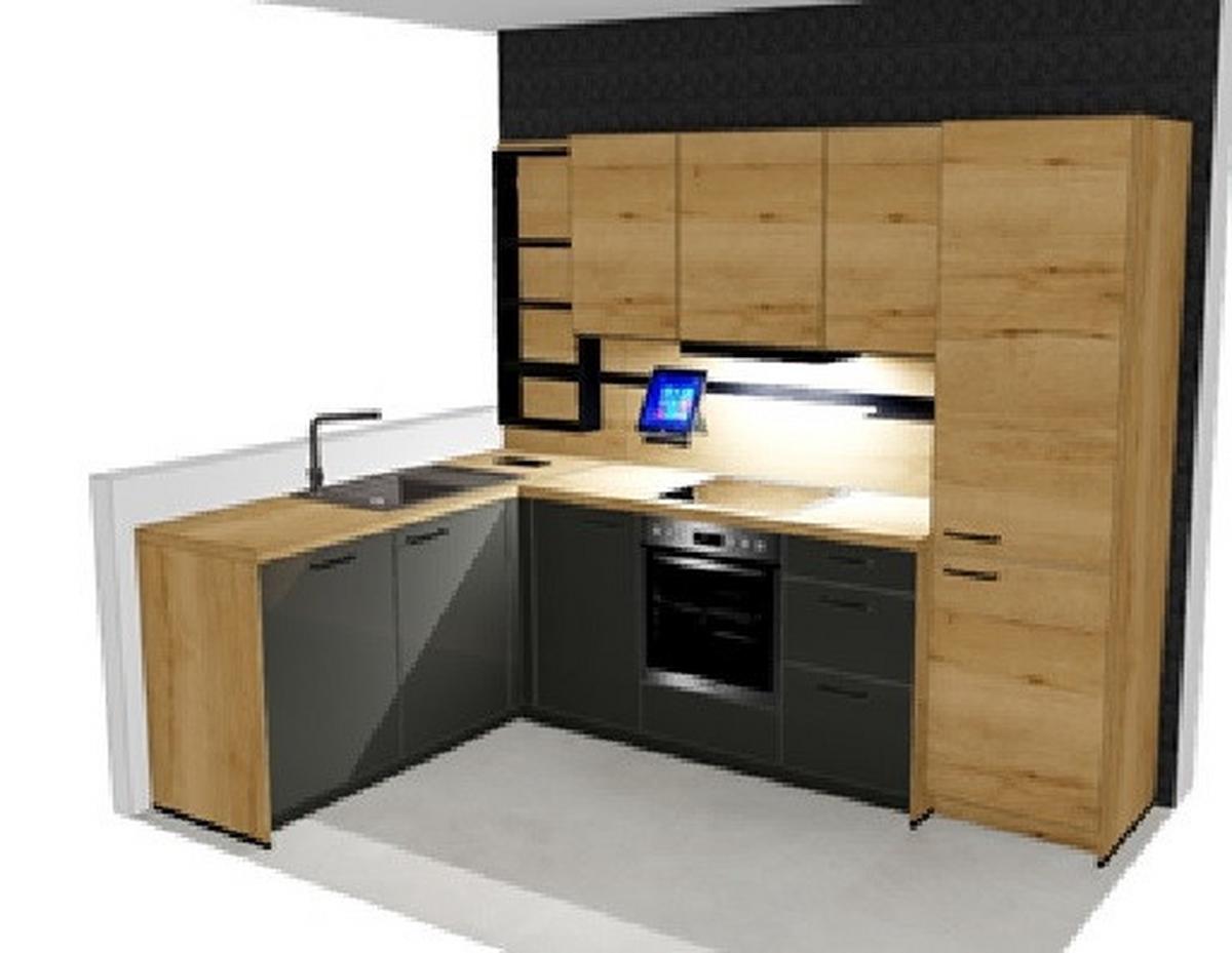 Sarokkonyha Las Vergas / Singapur - tölgyfa színű/sötétszürke, Design (192/288cm)