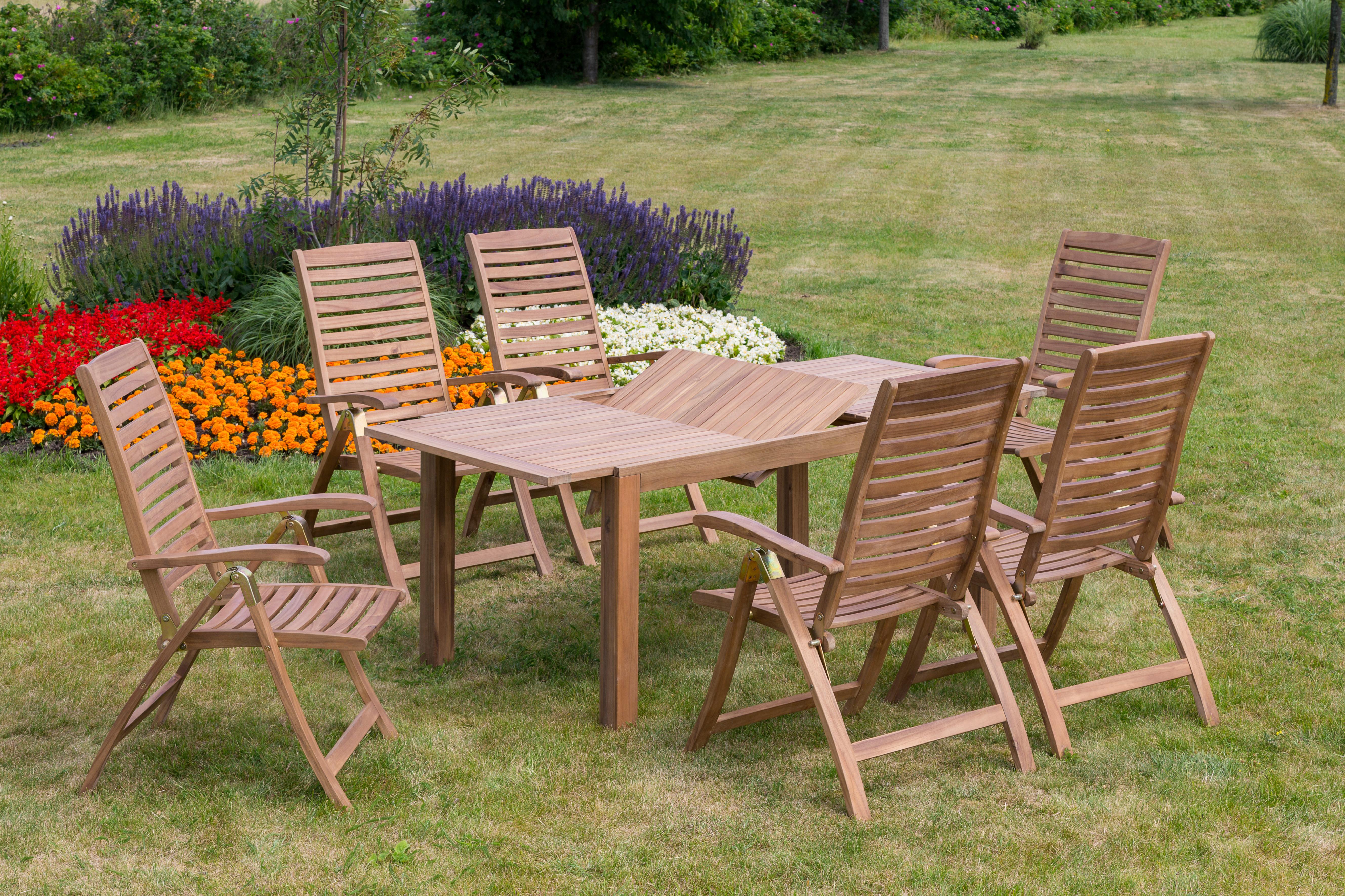 Gartentisch ausziehbar Paraiba Echtholz L: 150 cm - Akaziefarben, ROMANTIK / LANDHAUS, Holz (150/90/74,5cm) - Gardenson