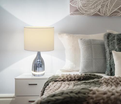 LED-Tischlampe Weiß/ Chromfarben Textilschirm - Chromfarben/Weiß, KONVENTIONELL, Kunststoff/Textil (25/43,5cm) - Näve