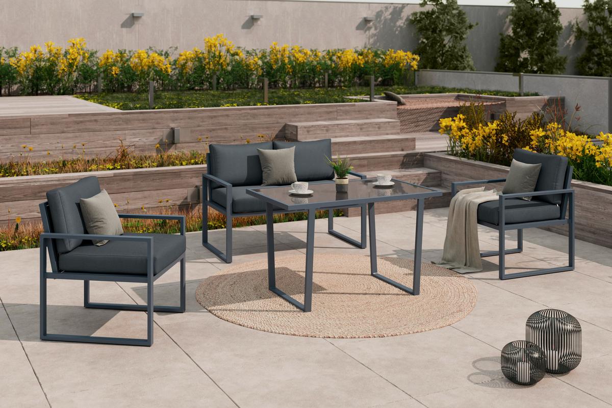 Loungegarnitur Prag - Dunkelgrau/Schwarz, MODERN, Glas/Textil - Beldano