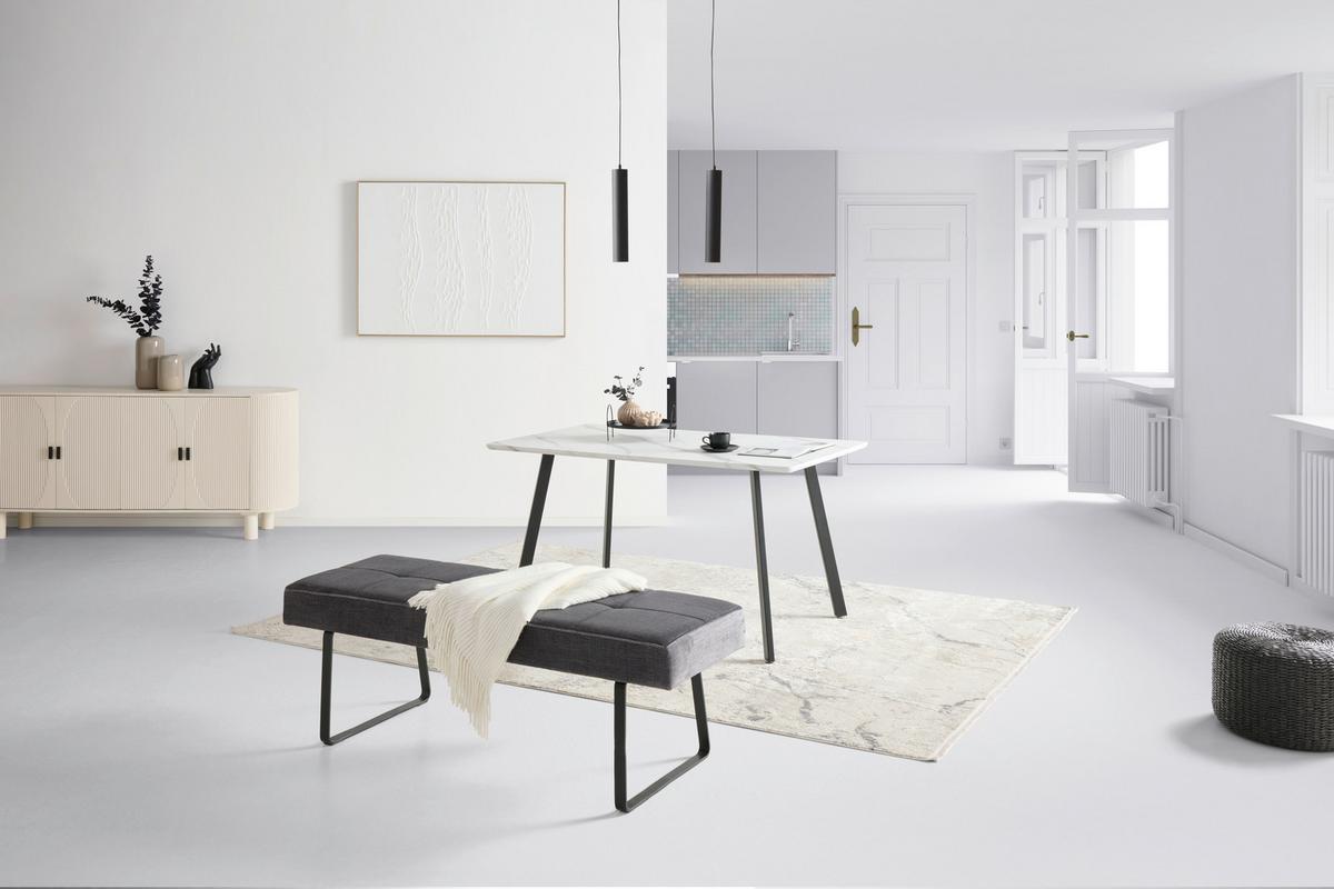 Sitzbank Tilos Ohne Lehne Samt Dunkelgrau, B: 140 Cm - Dunkelgrau/Schwarz, KONVENTIONELL, Textil/Metall (140/49/47cm) - MID.YOU