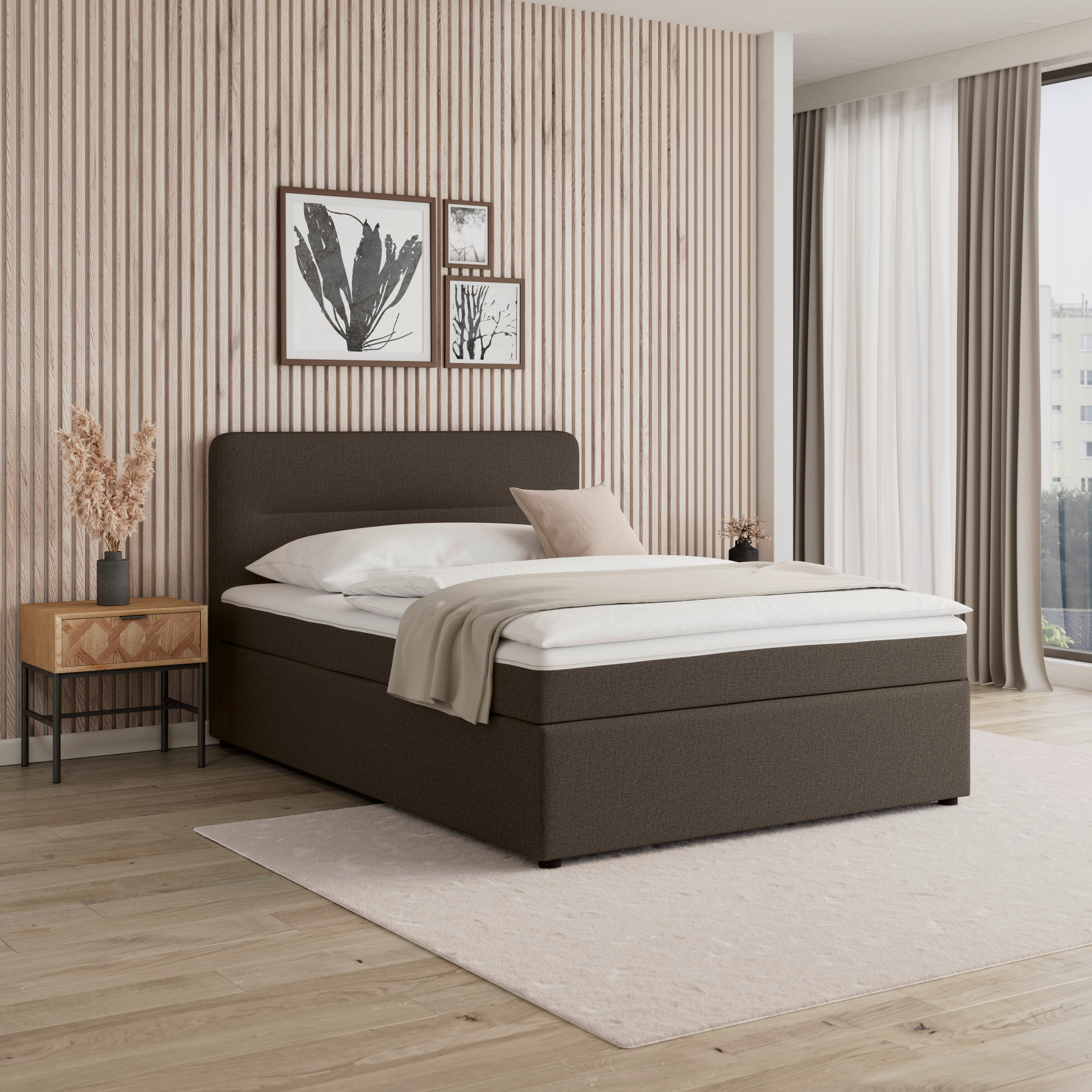 Boxspringová postel MARCO 160x200, hnědá - černá/hnědá, Moderní, dřevo/textil (160/200cm) - Bessagi Home
