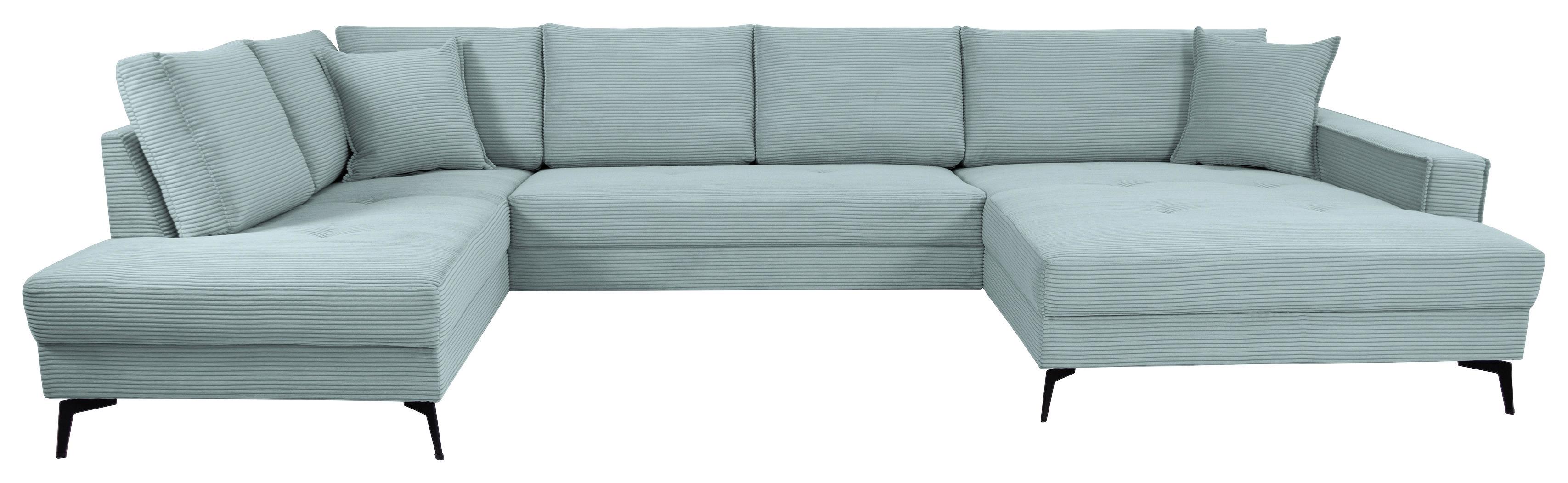 Wohnlandschaft Zero Hellblau U-Form 195x362x173cm - Salbeigrün/Schwarz, Trend, Textil (195/362/173cm)