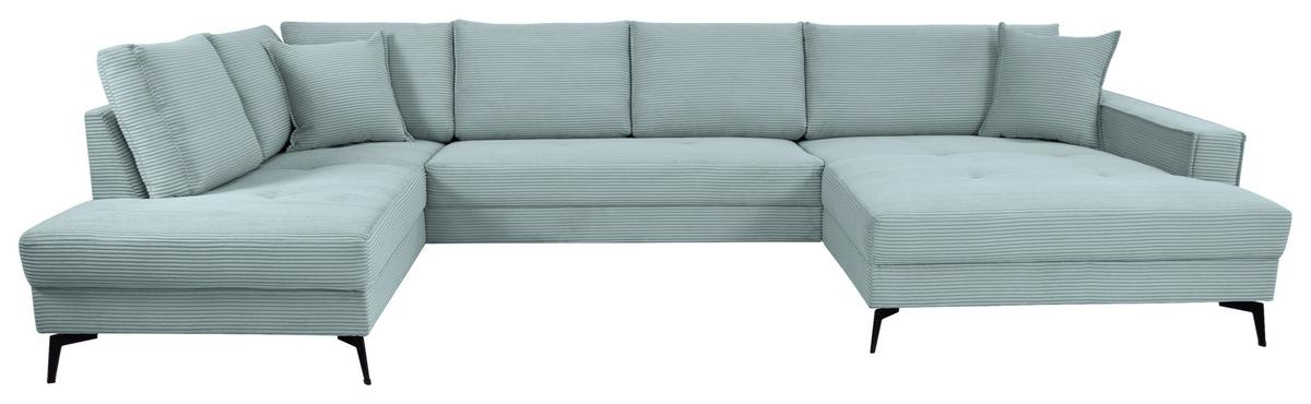 Wohnlandschaft Zero Hellblau U-Form 195x362x173cm - Salbeigrün/Schwarz, Trend, Textil (195/362/173cm)