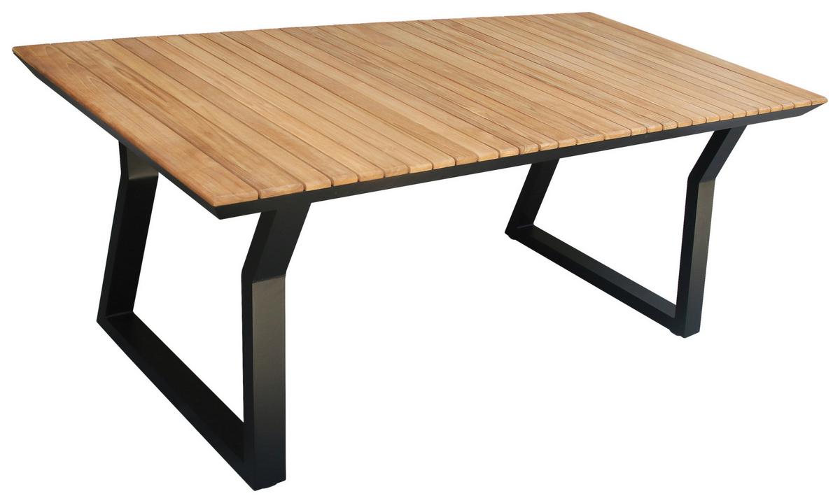 Gartentisch Teak-Exquisit L 200 cm - Schwarz/Alufarben, MODERN, Holz/Metall (200/90/75cm) - Beldano