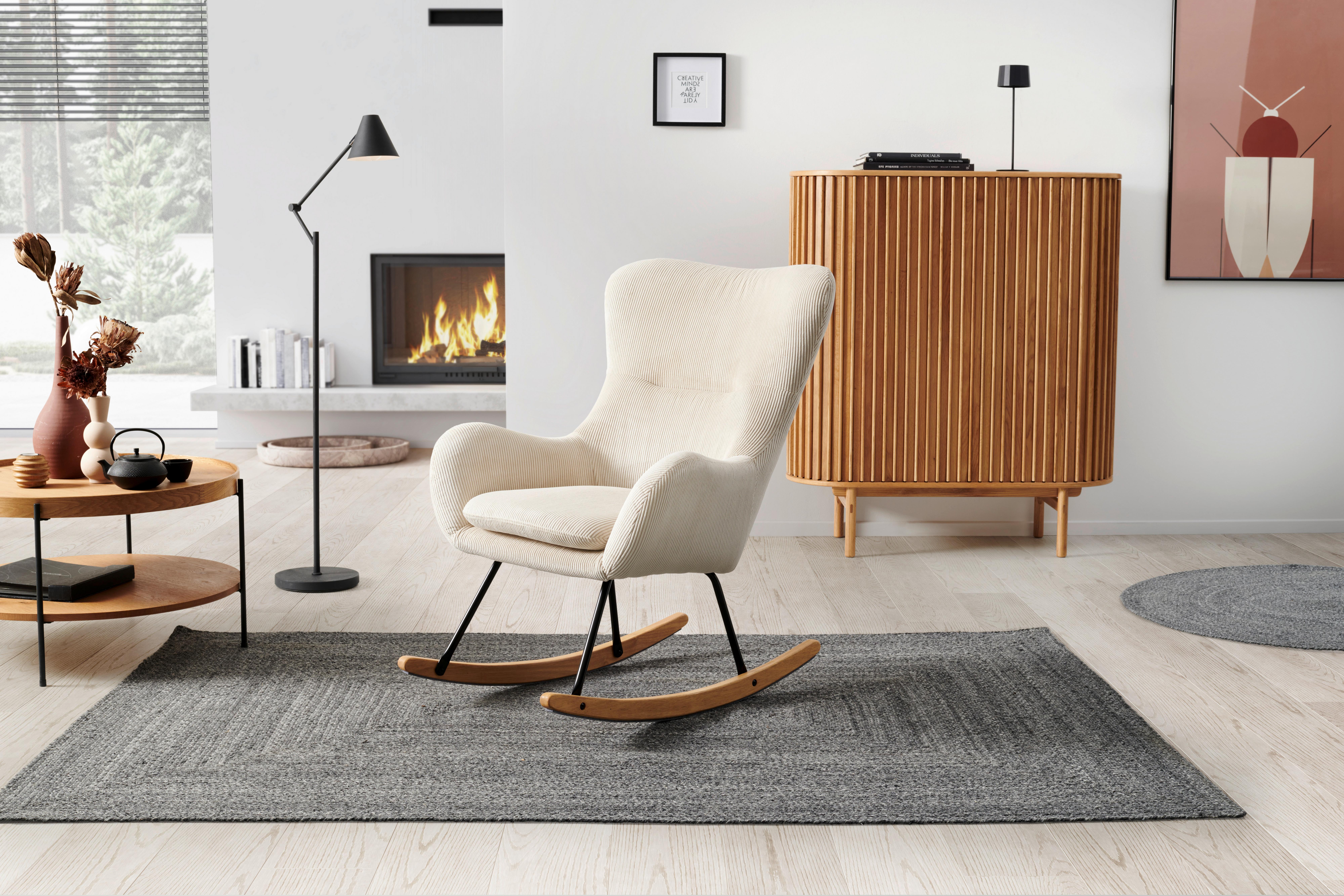 Schaukelsessel Rocking Scandi - Creme/Schwarz, MODERN, Textil/Metall (75/102/80cm) - MID.YOU