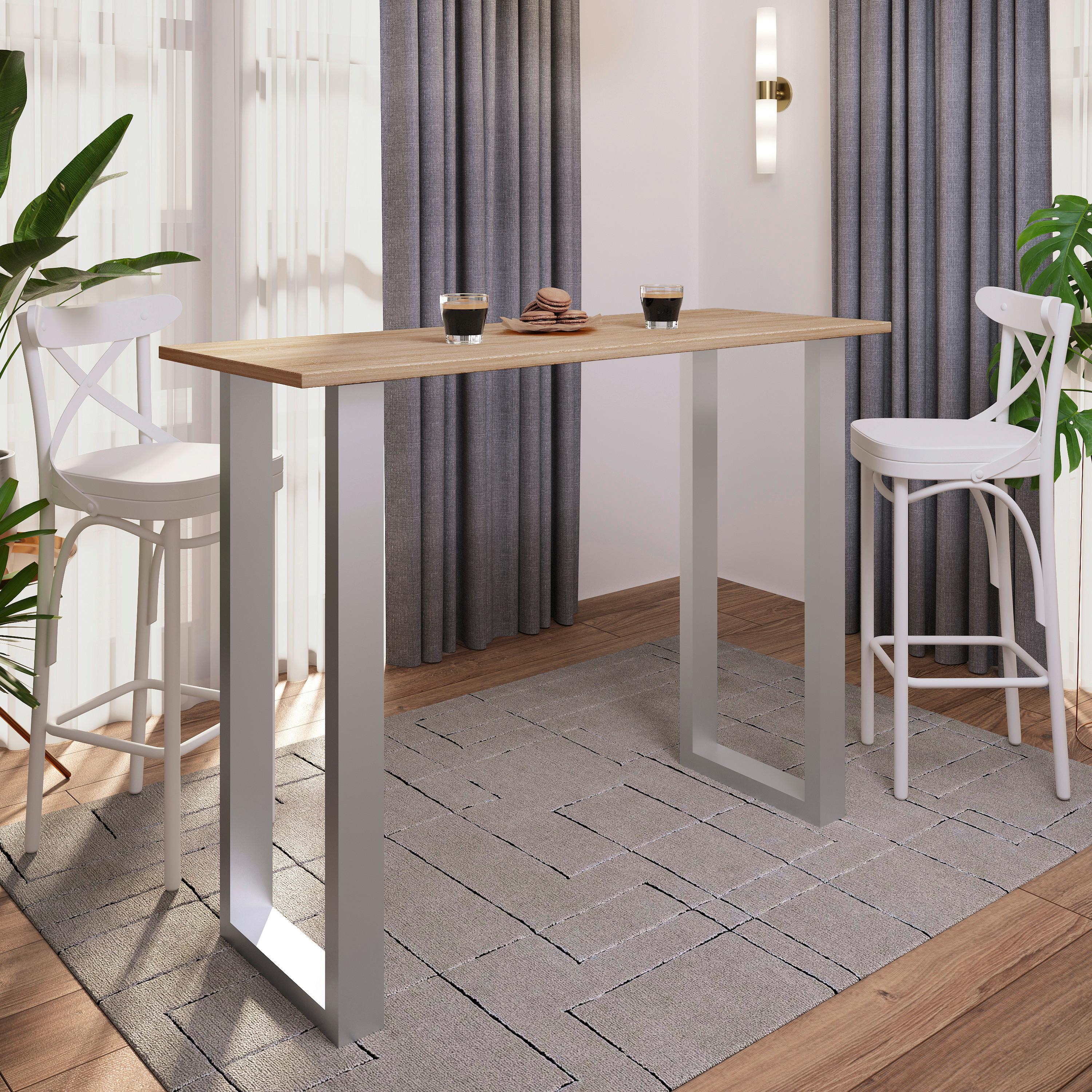 Bartisch Xona B 140x50 - Silberfarben/Sonoma Eiche, KONVENTIONELL, Holzwerkstoff/Metall (140/50/102cm)