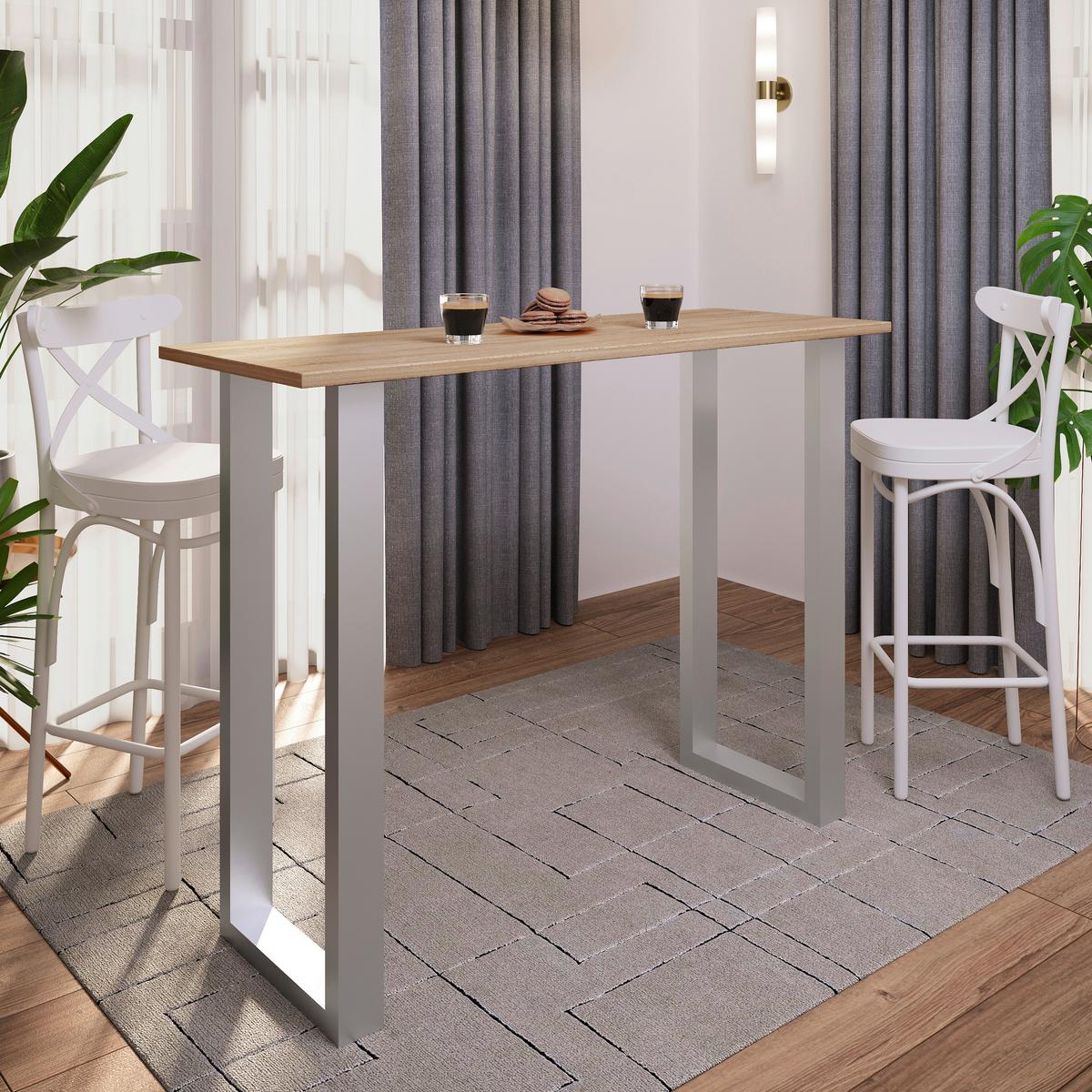 Bartisch Xona B 140x50 - Silberfarben/Sonoma Eiche, KONVENTIONELL, Holzwerkstoff/Metall (140/50/102cm)