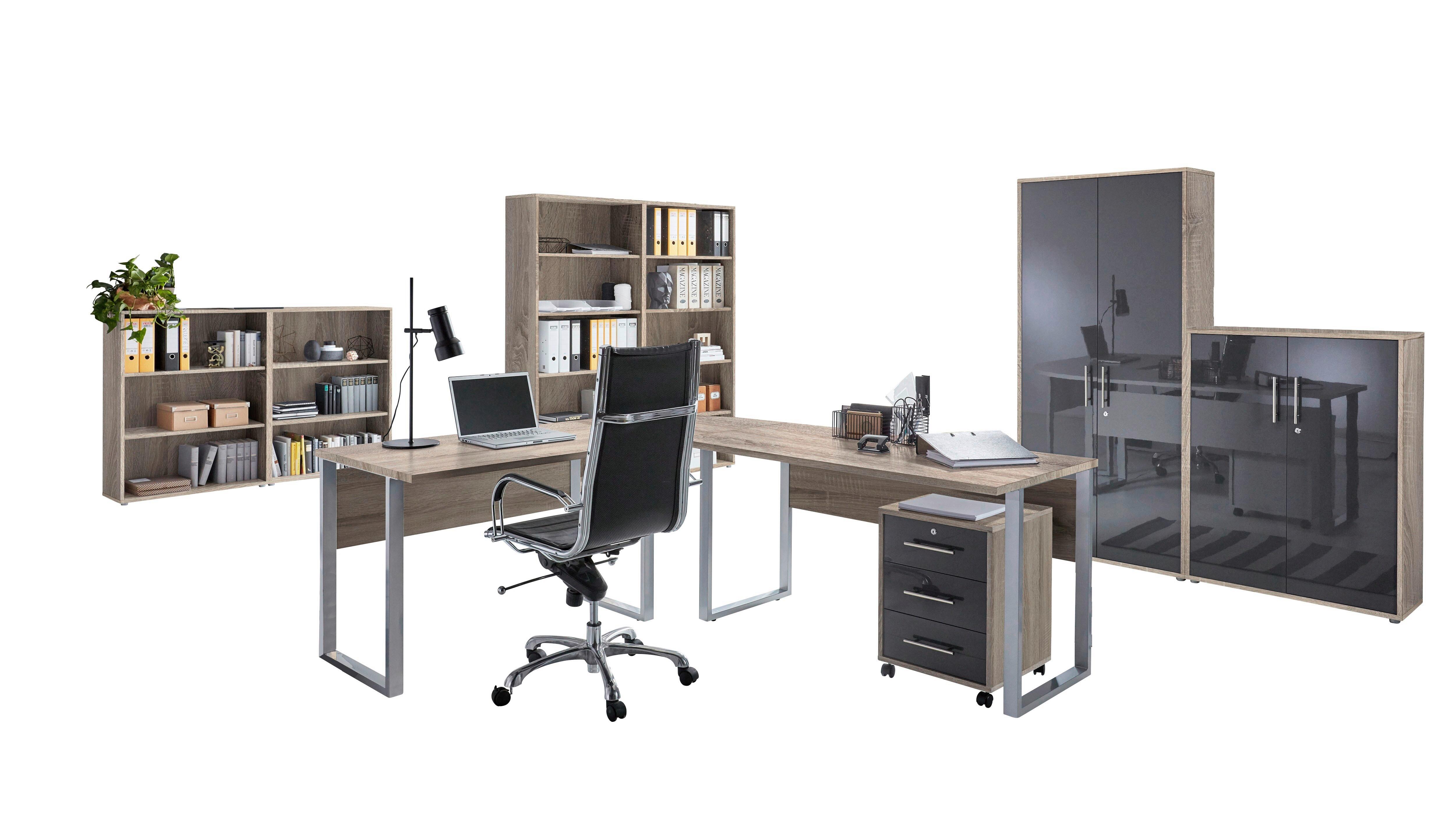 Büro Office Edition Eiche Dekor/anthrazit Hg - Anthrazit Hochglanz/Sonoma Eiche, MODERN, Holzwerkstoff/Metall - MID.YOU