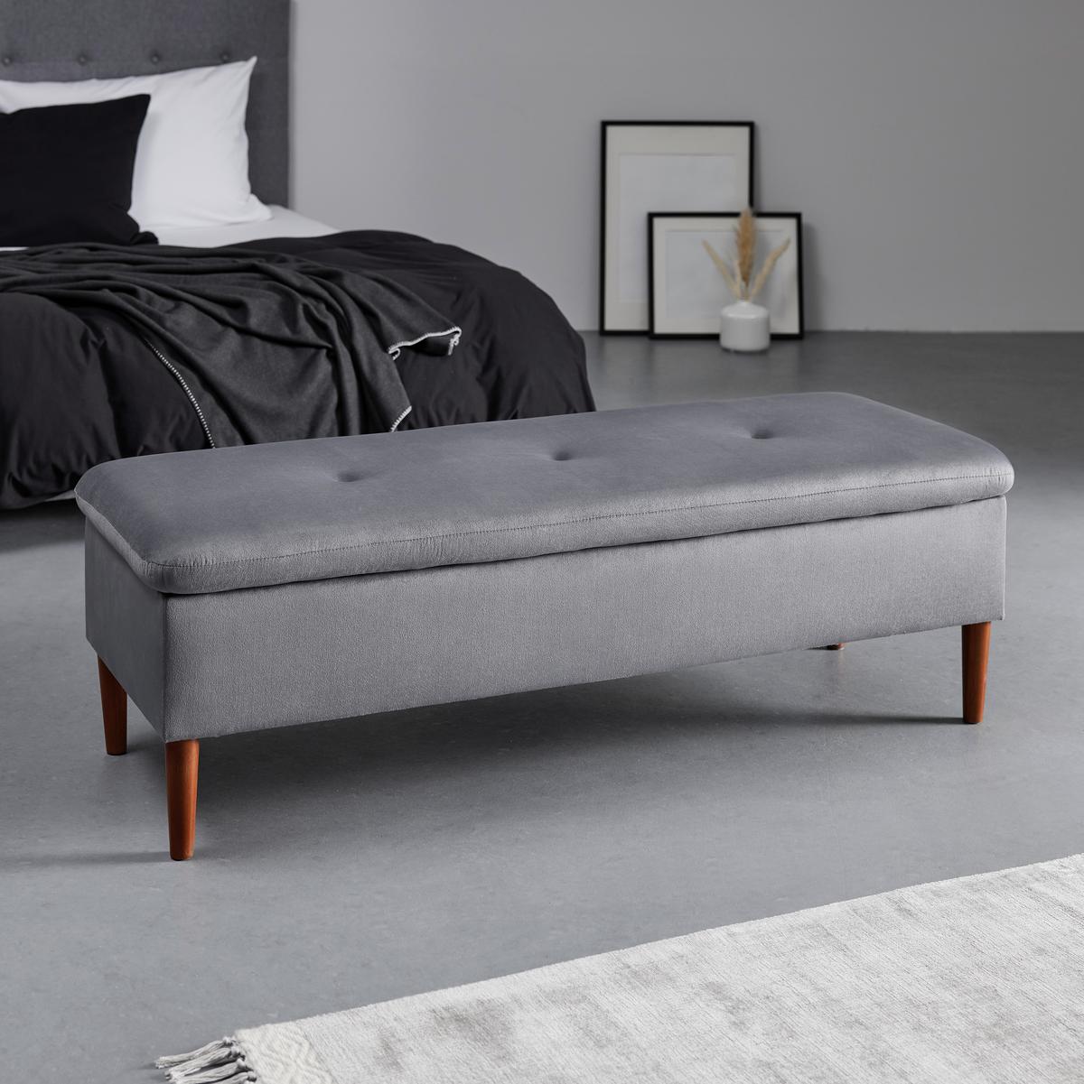 Lavica s úl. priestorom Jessy sivá - farba buka/sivá, Modern, drevo/textil (150/50/55cm) - Bessagi Home
