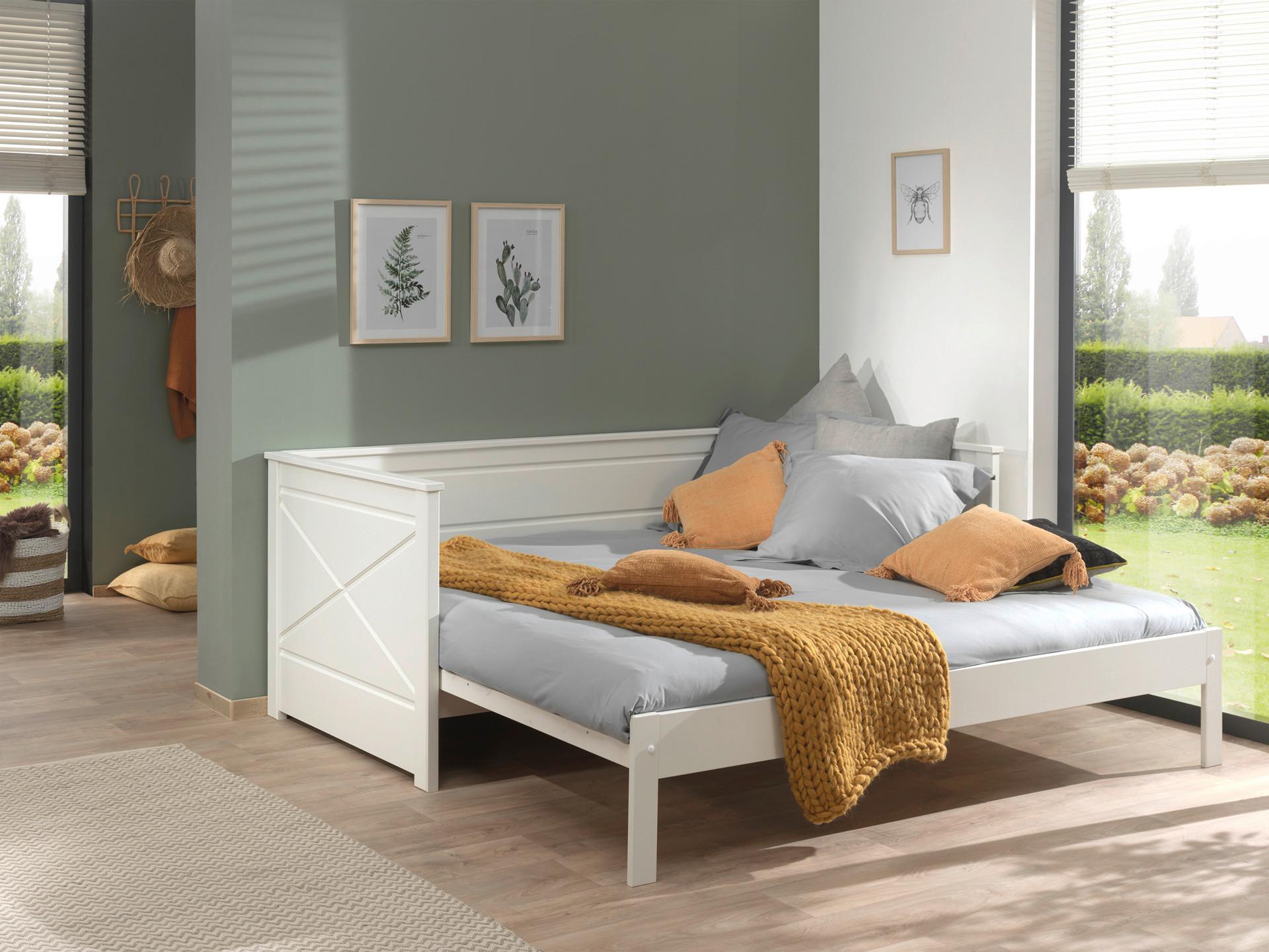 Rozťahovacia posteľ Pino s roštom lakovaná borovica - biela, Modern, drevo/kompozitné drevo (90/200cm) - MID.YOU