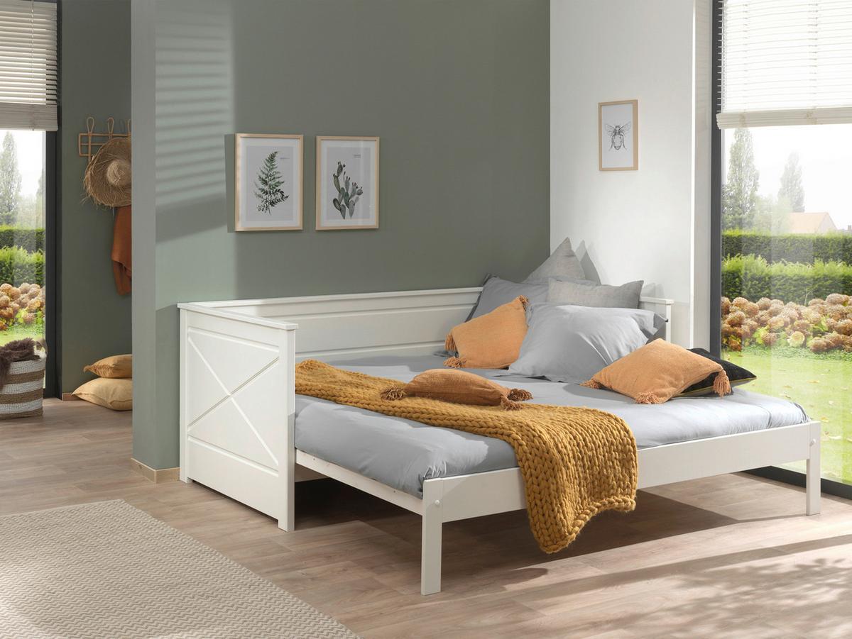 Ausziehbett mit Bettlade 90x200 cm Pino Weiß - Weiß, MODERN, Holz/Holzwerkstoff (90/200cm) - MID.YOU