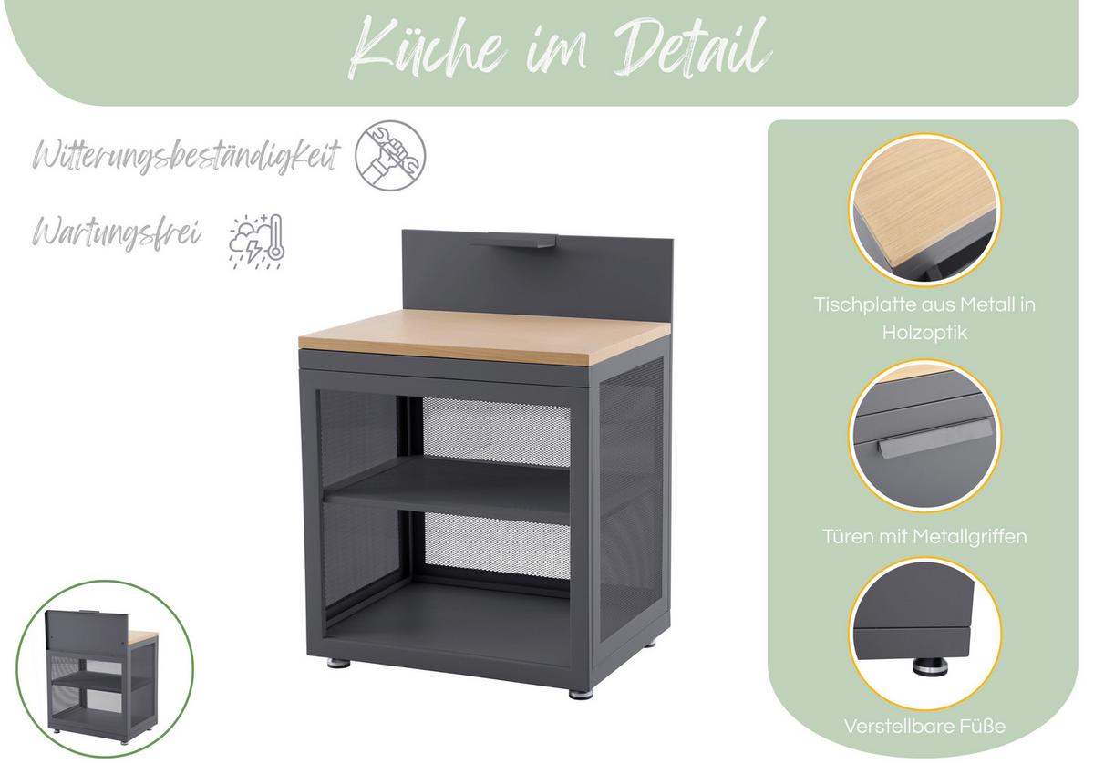 Outdoorküche 3- teilig Anthrazit, Metall, Stahl - Anthrazit, Basics, Metall (93.31kg)