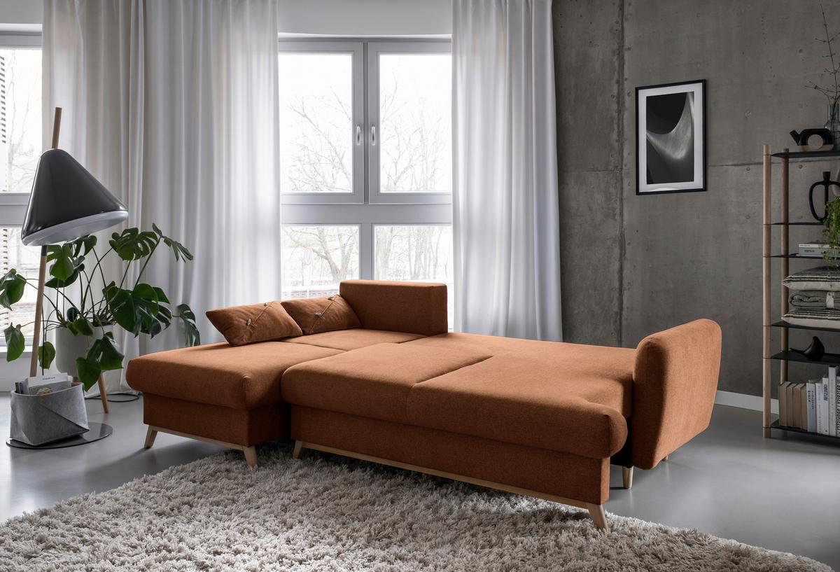Ecksofa Scandic Lagom Beige S: 157x235 cm - Terracotta/Naturfarben, Textil (157/235cm) - MID.YOU