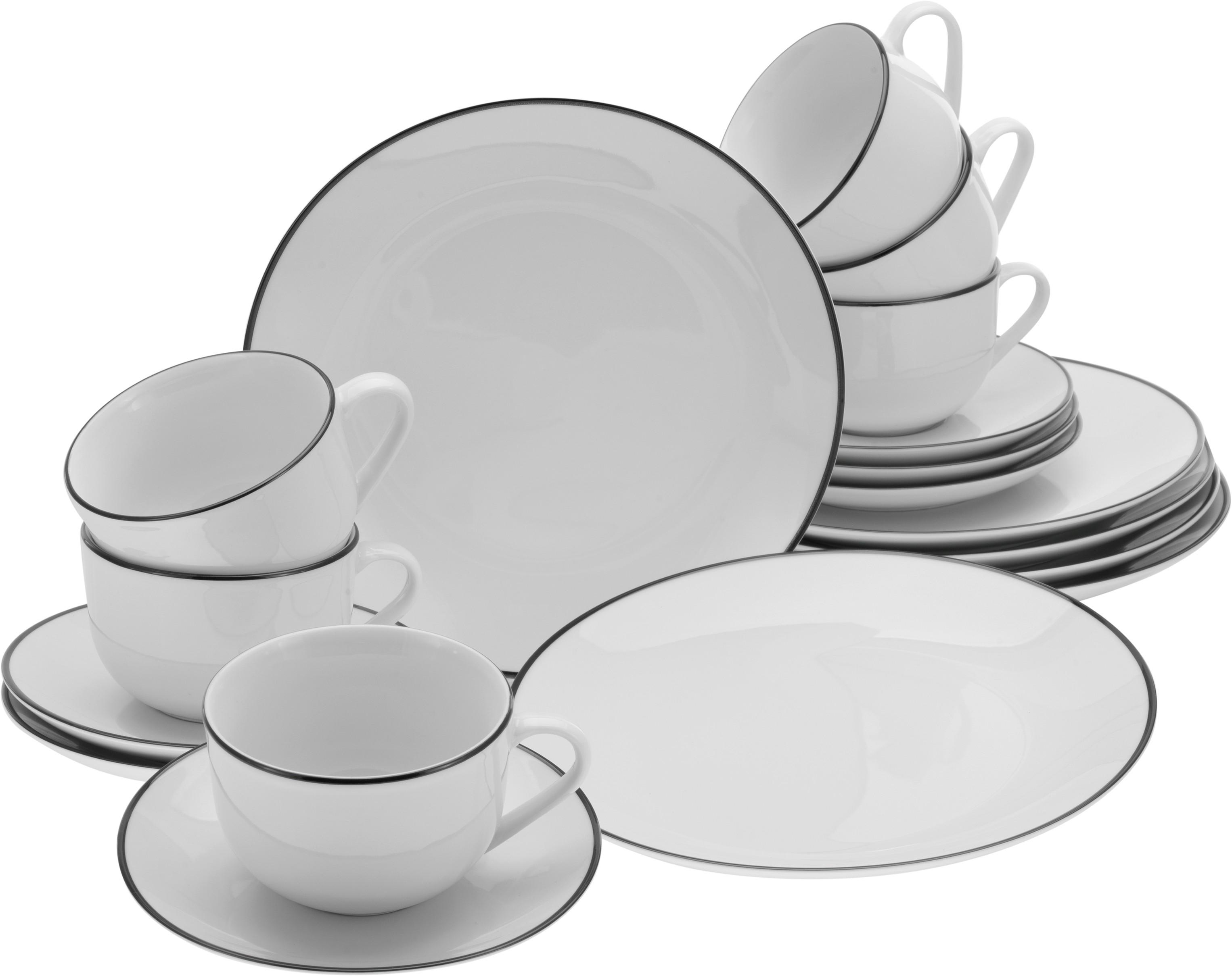 Kávová souprava 18-dílná - bílá/černá, Basics, keramika - Creatable