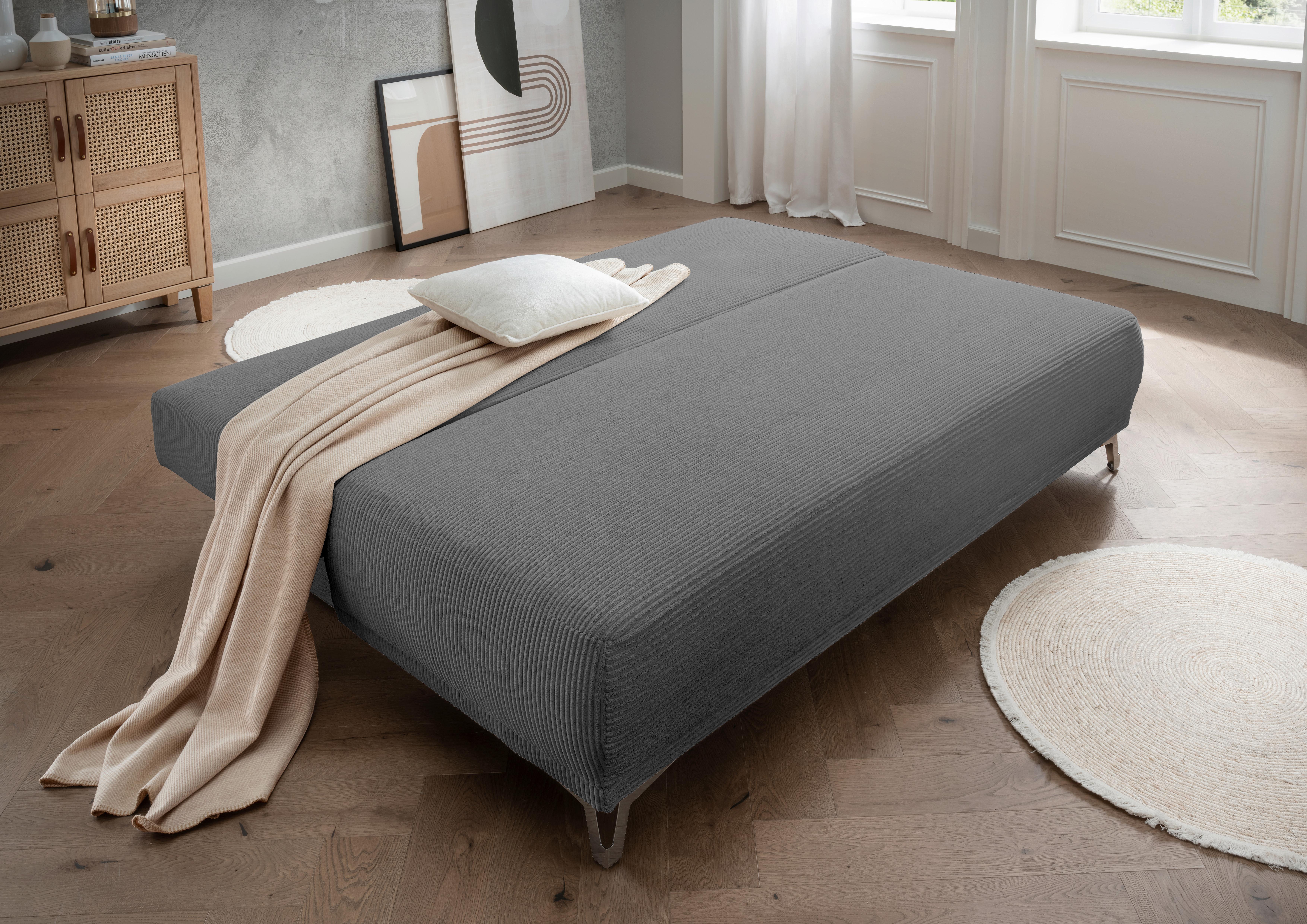 Schlafsofa Ari Grau Cord, B: 198 cm - Chromfarben/Grau, MODERN, Textil (198/90/100cm) - Livetastic