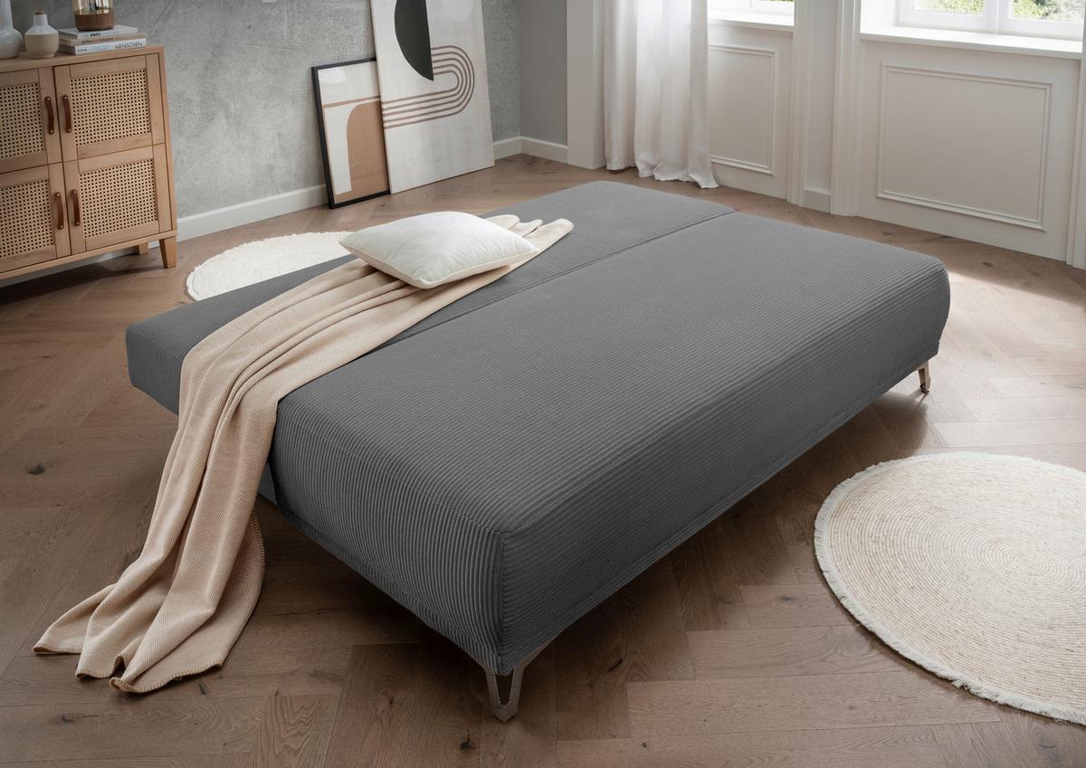 Schlafsofa Ari Grau Cord, B: 198 cm - Chromfarben/Grau, MODERN, Textil (198/90/100cm) - Livetastic