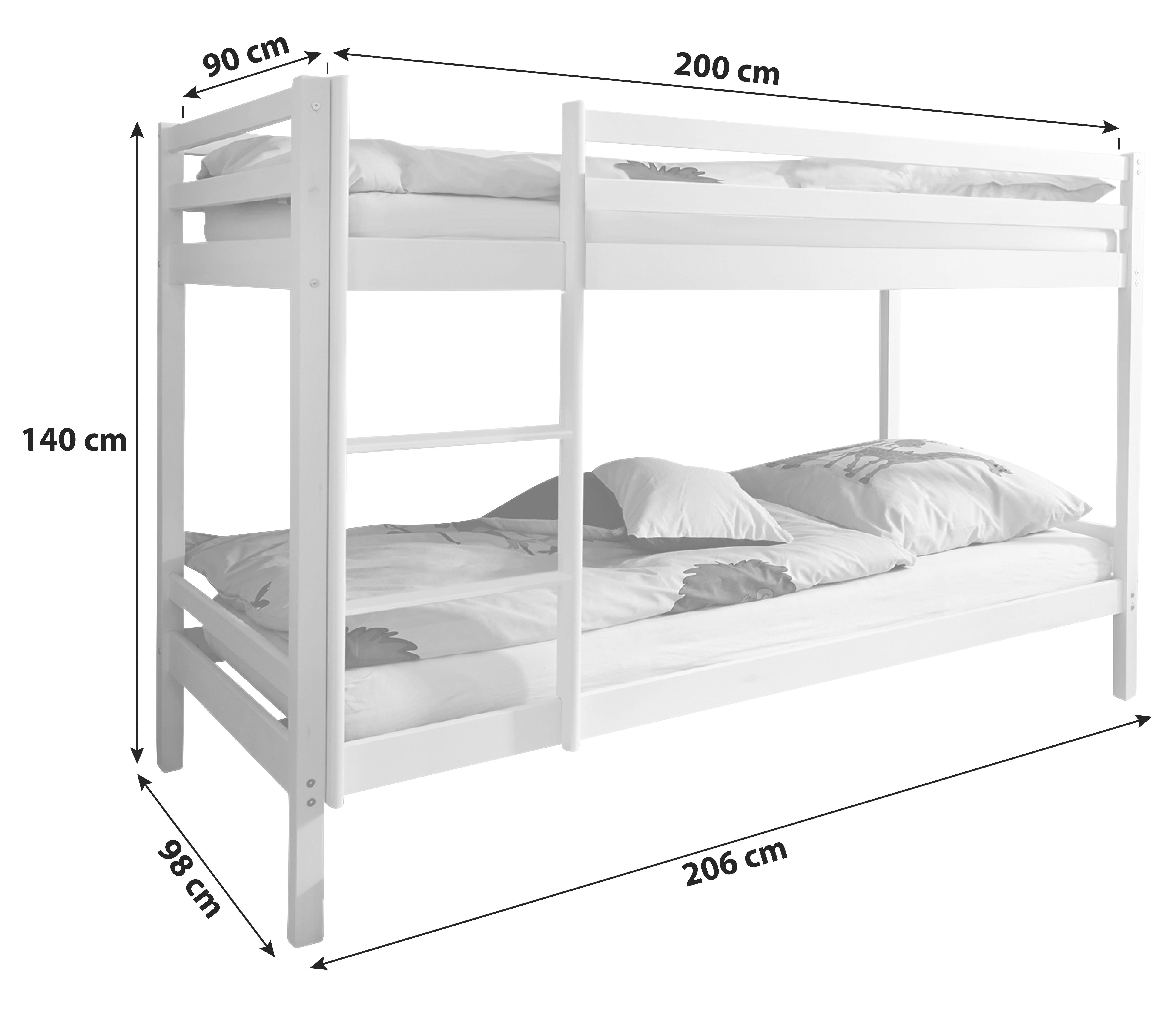 MID.YOU Etagenbett Rene Kiefer Massiv 90 cm mit Leiter