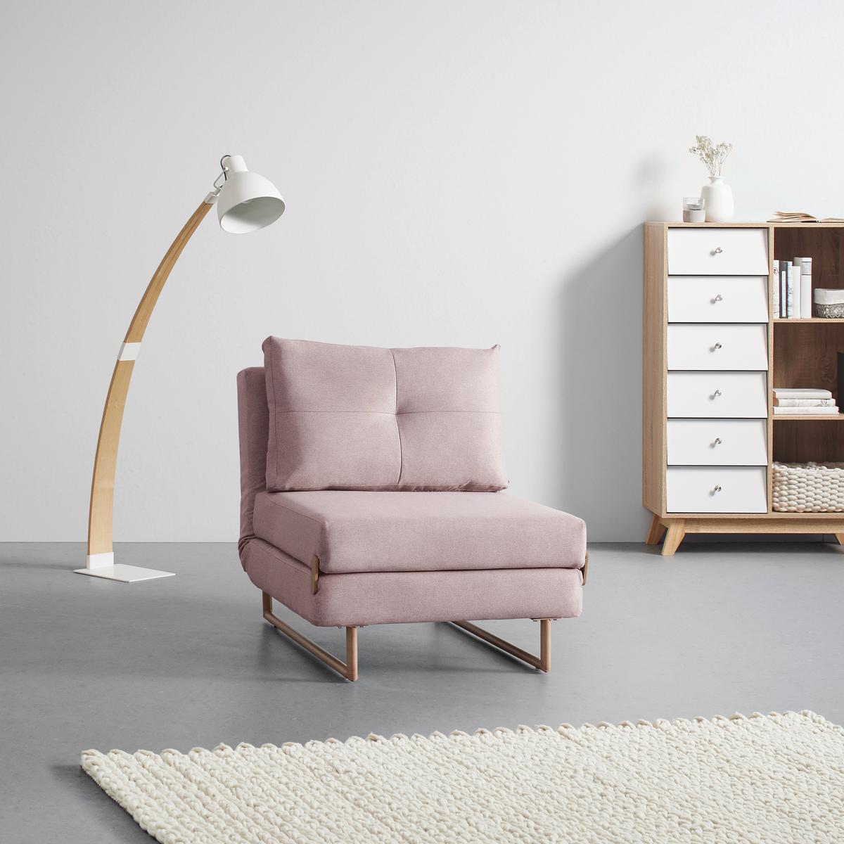 Rozkladacia pohovka Malic - ružová - ružová/farba duba, Modern, kov/textil (80/84/90cm) - Bessagi Home