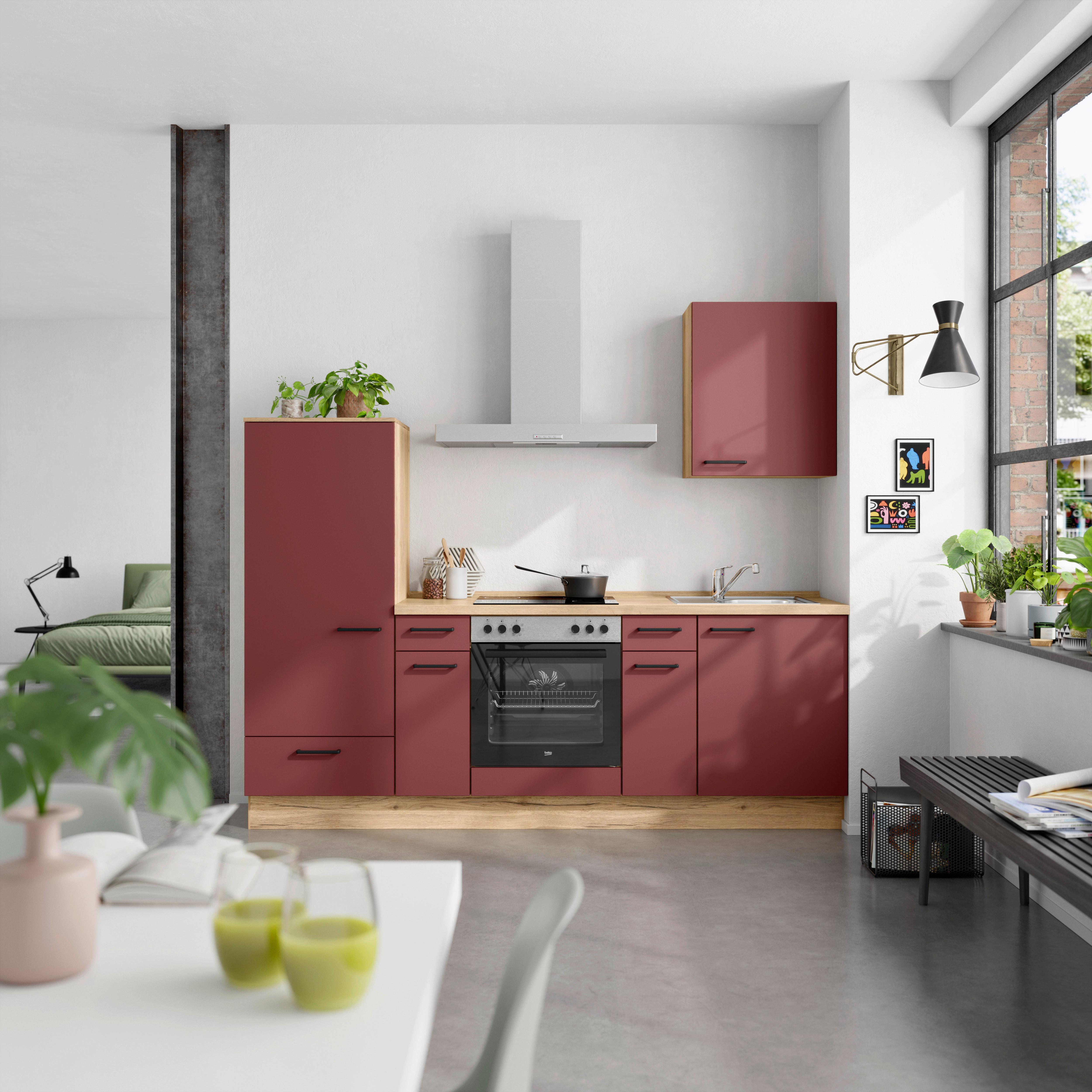 Küchenleerblock Easytouch Low-Line, L2 Links - Eichefarben/Rot, MODERN, Holzwerkstoff (240cm) - Nobilia