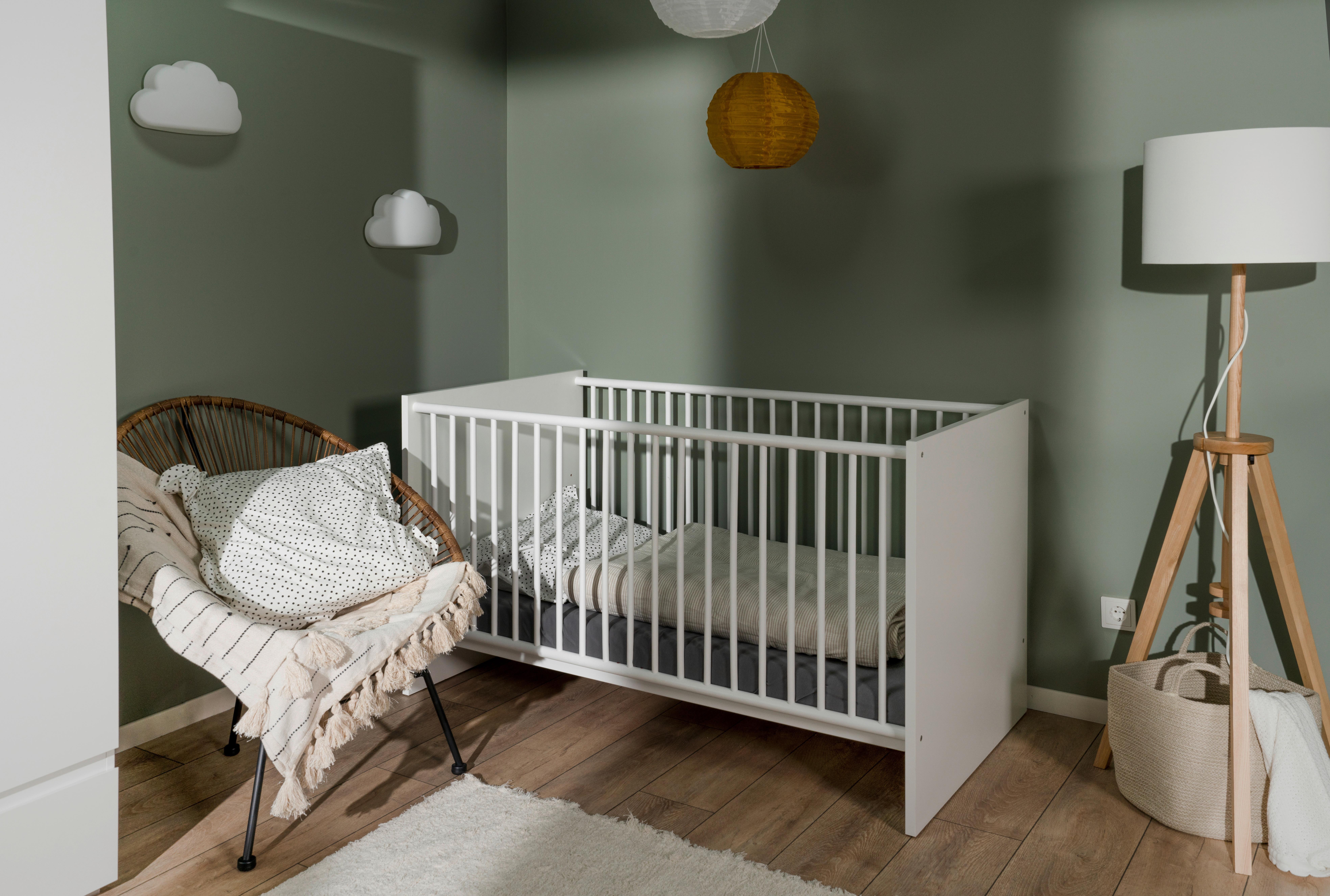 Babybett Image Weiß Dekor Höhenverstellbar, Lattenrost - Weiß, Basics, Holzwerkstoff (70/140cm) - MID.YOU