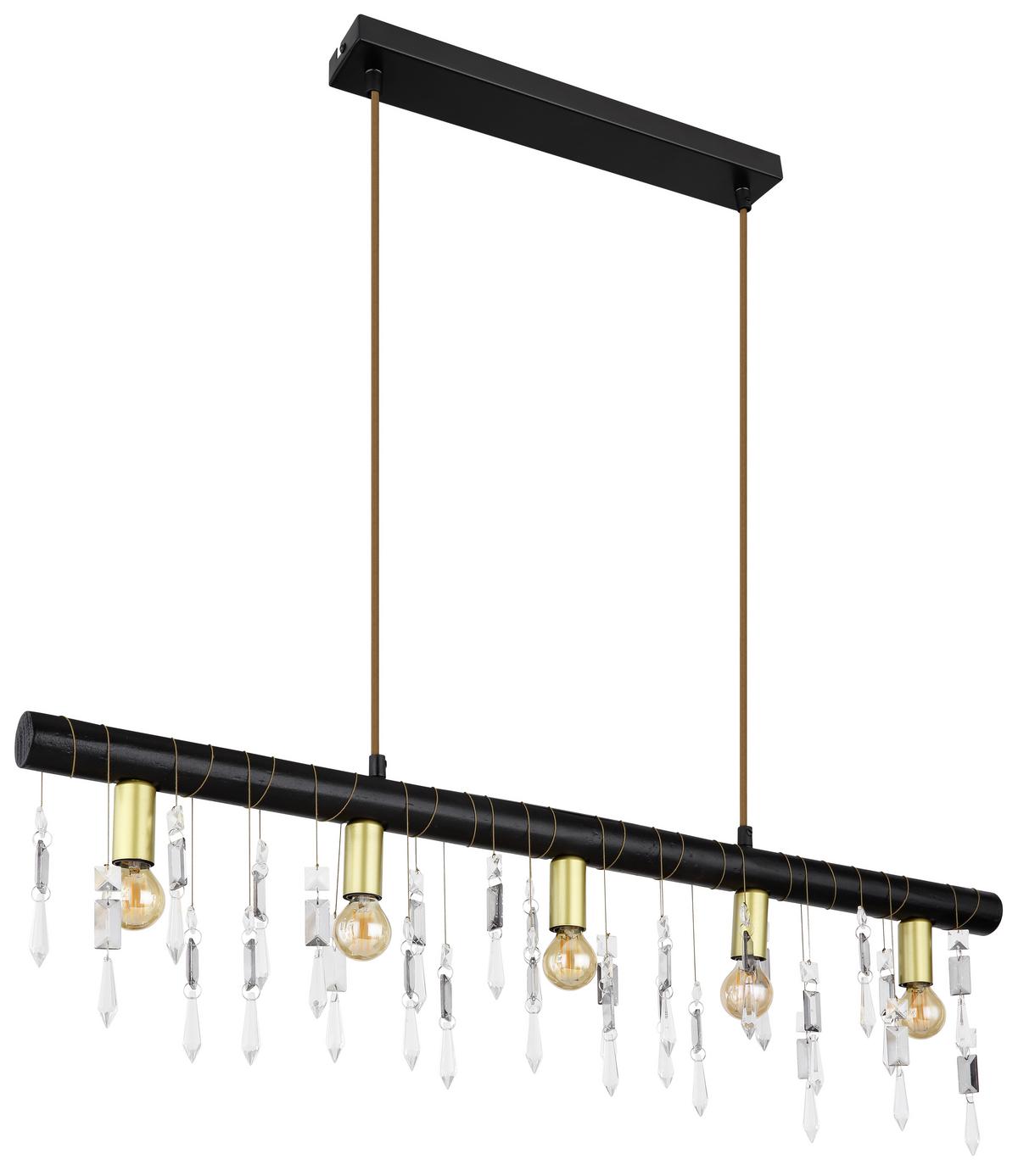 Hängeleuchte H:120 Cm 5-Flammig - Schwarz, KONVENTIONELL, Glas/Holz (90/6/120cm) - Globo