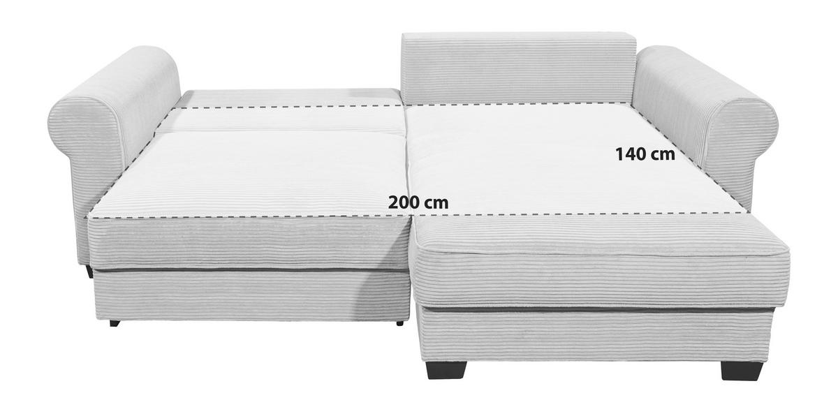 Ecksofa Mit Schlaffunktion Angelina Anthrazit Kord - Anthrazit/Schwarz, Basics, Textil (255/92/185cm) - MID.YOU