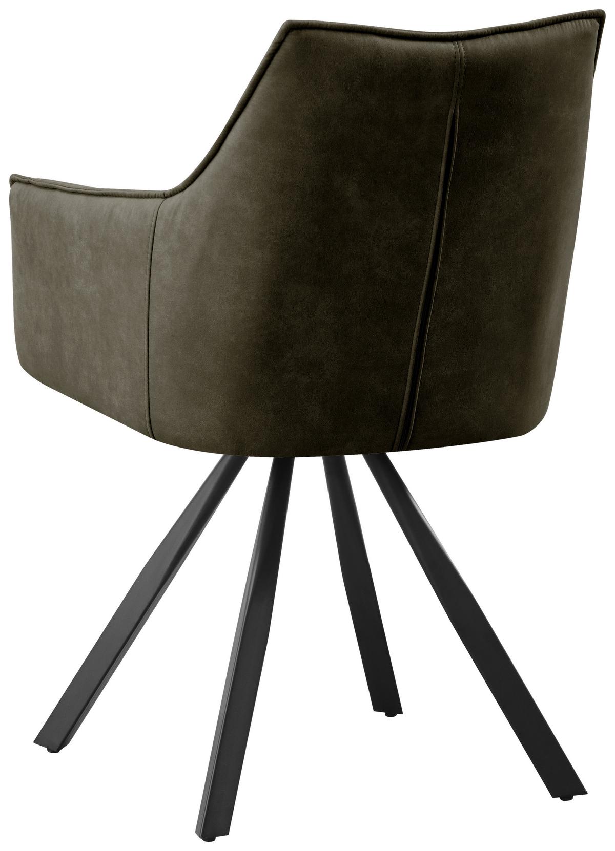 Armlehnstuhl Luna drehbar grün, B: 57cm - Schwarz/Grün, MODERN, Holz/Textil (57/90/62cm)