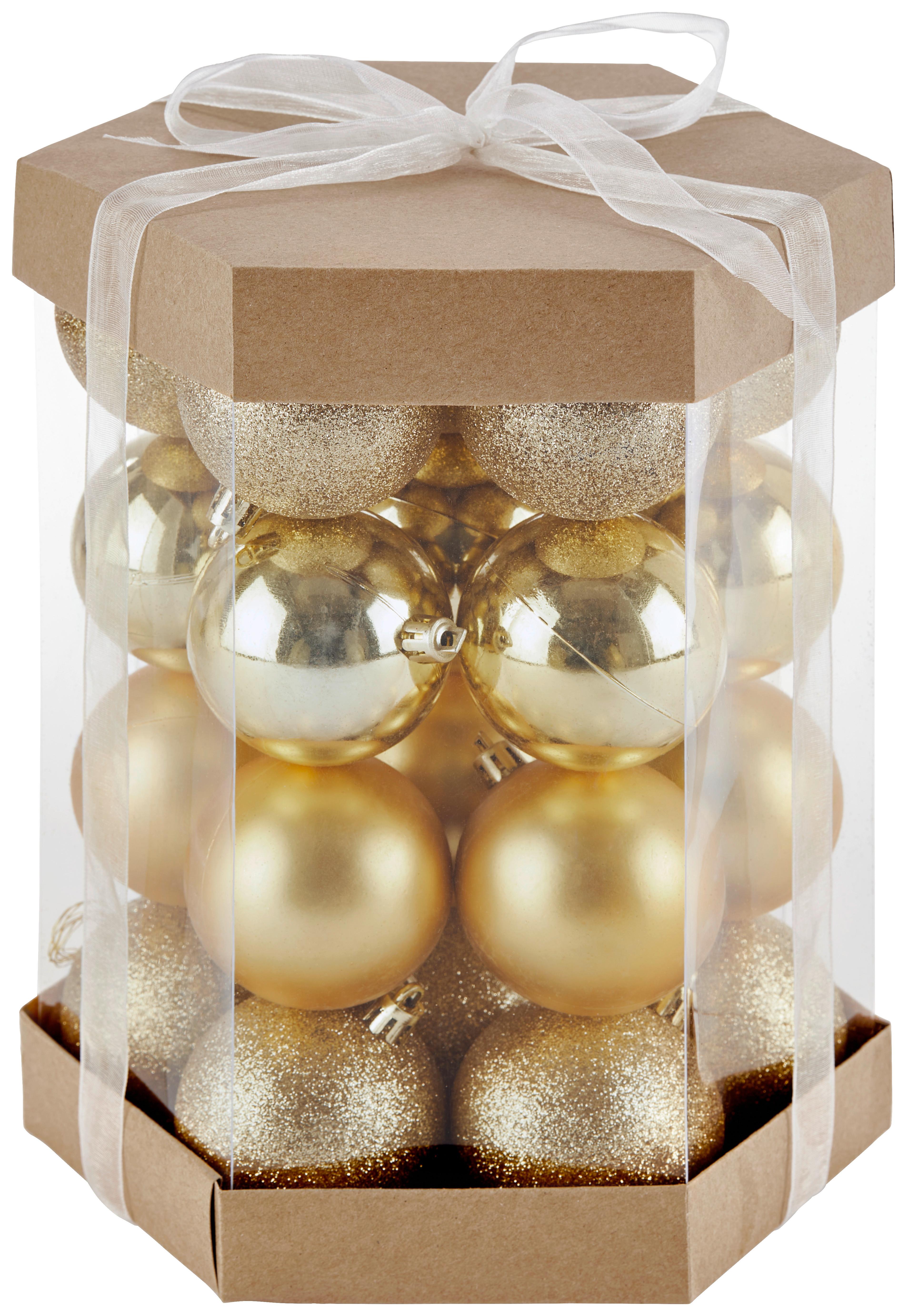 Christbaumkugel Kunststoff Goldfarben Set Aus 28 Stk. - Goldfarben, KONVENTIONELL, Kunststoff (6cm) - Luca Bessoni