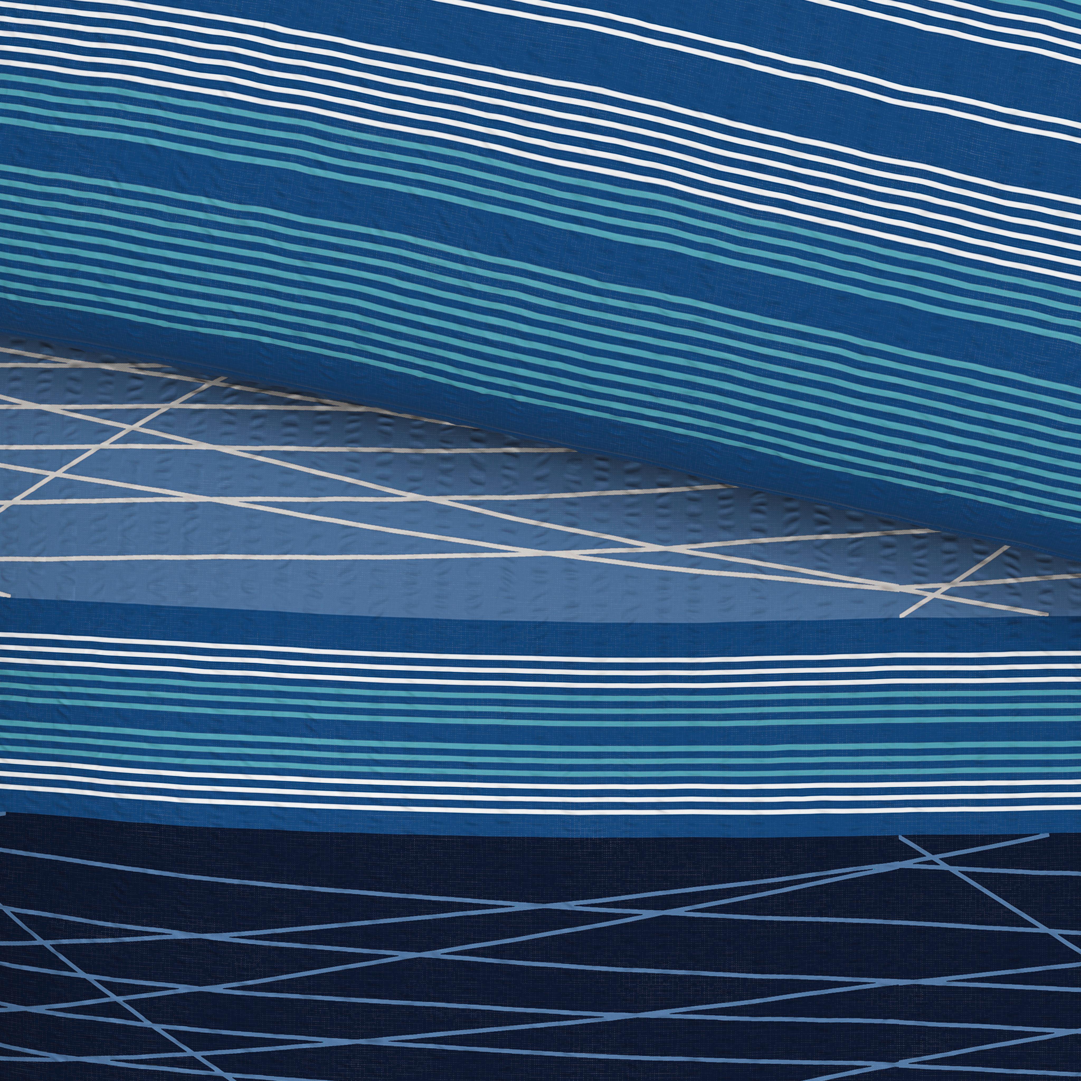 Seersucker Bettwäsche 140x 200 Cm Emina Blau Streifen - Blau, MODERN, Textil (140/200cm) - Luca Bessoni