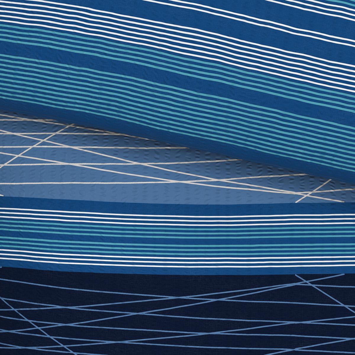 Seersucker Bettwäsche 140x 200 Cm Emina Blau Streifen - Blau, MODERN, Textil (140/200cm) - Luca Bessoni