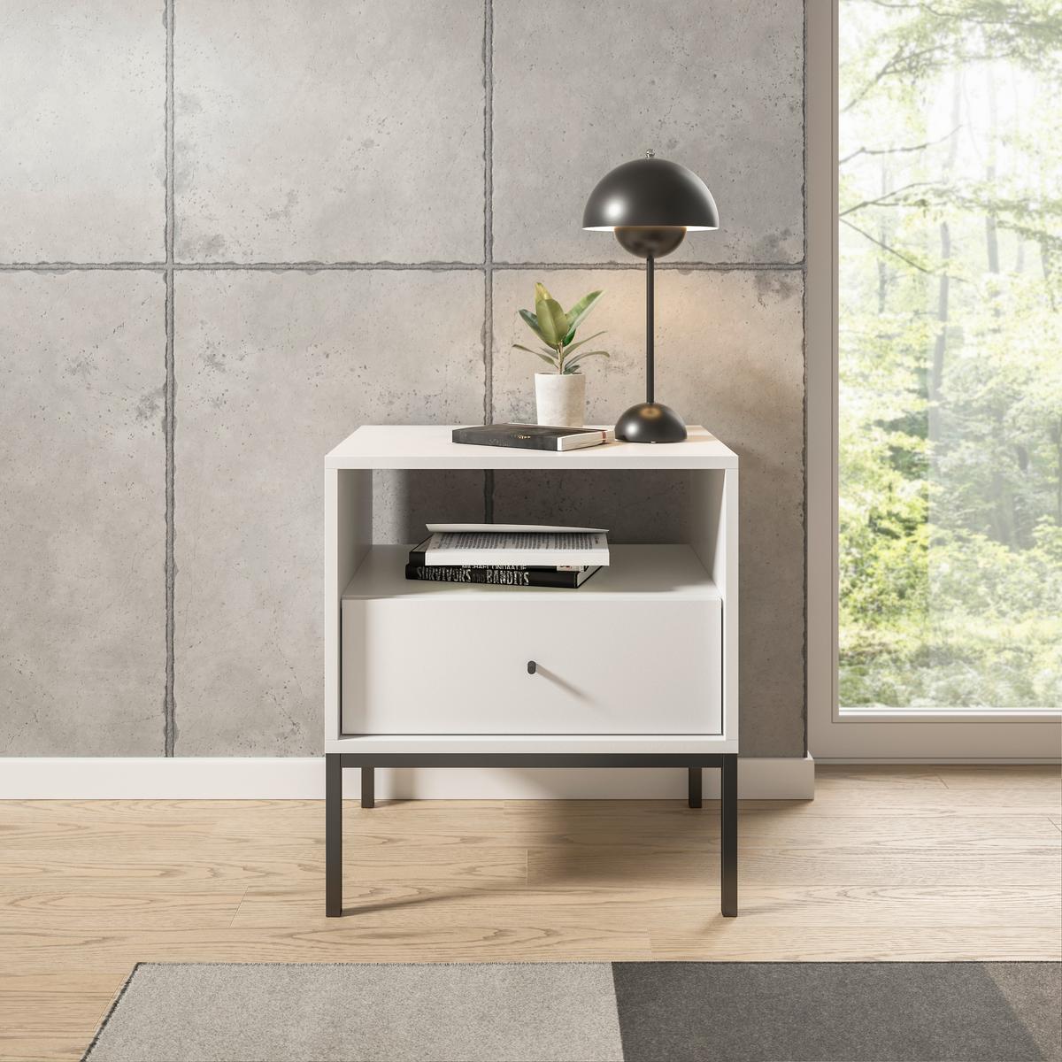 Nachkästchen Weiß H: 56 cm Ines - Schwarz/Weiß, MODERN, Holzwerkstoff (54/56/39cm) - MID.YOU