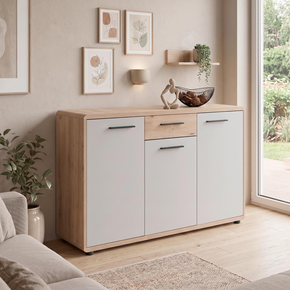 Komód Fontana Plus 132/87cm - kasmírszínű/Artisan tölgy, Modern, faalapú anyag (132/87/40cm)