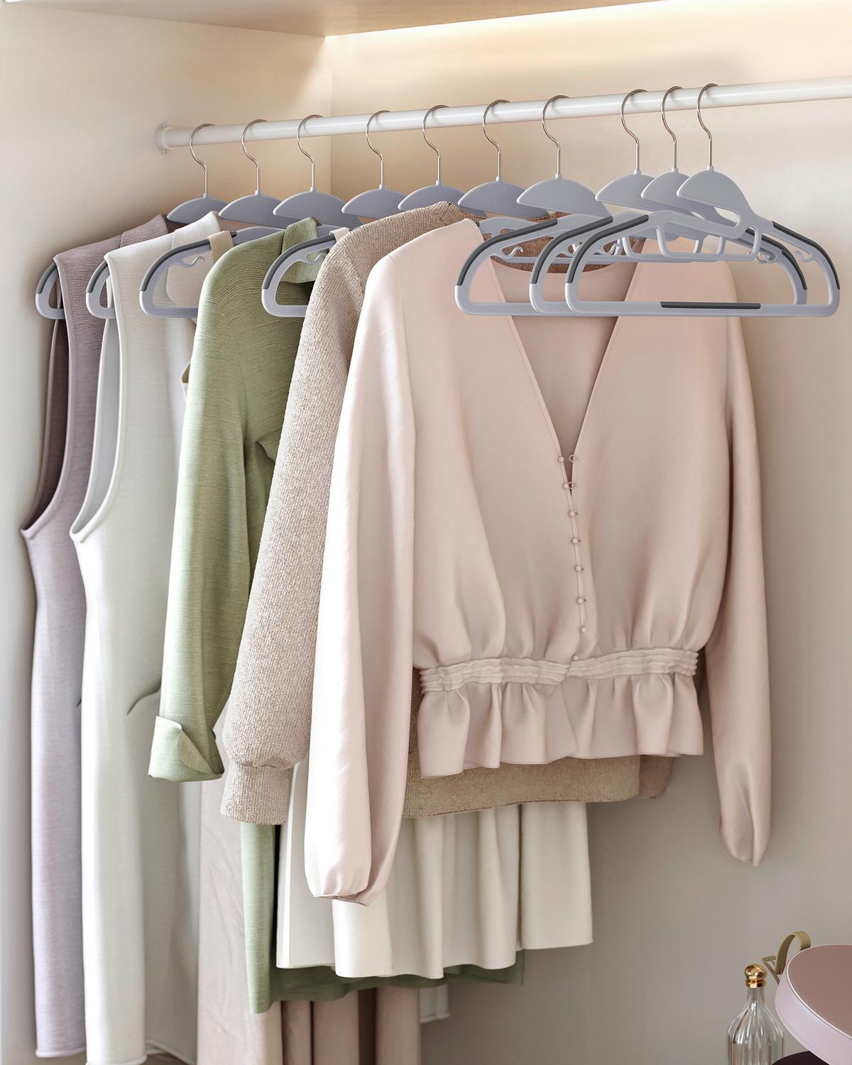 Kleiderbügelset Grau B: 41,5 cm - Grau, Basics, Kunststoff/Metall (41,5cm)