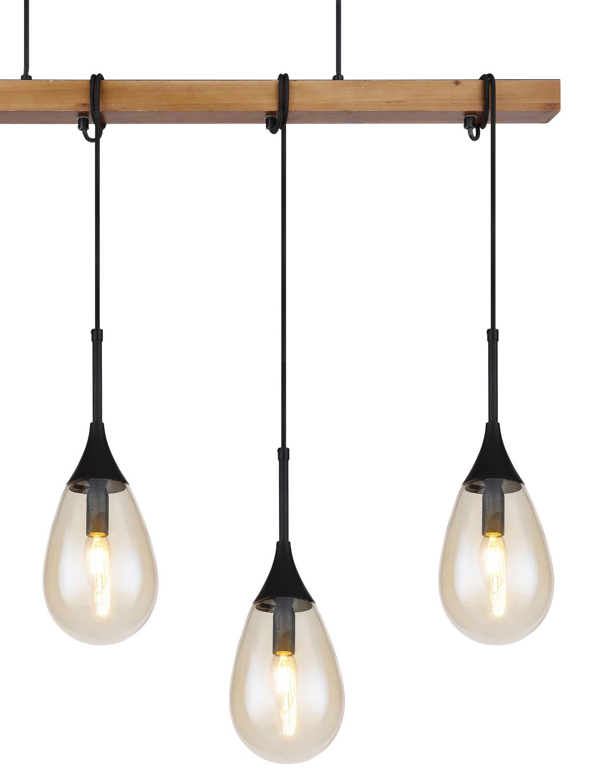 Hängeleuchte Päron H: 120 cm 4-Flammig Braun/Schwarz - Schwarz/Braun, Natur, Glas/Holz (92/12/120cm) - Globo