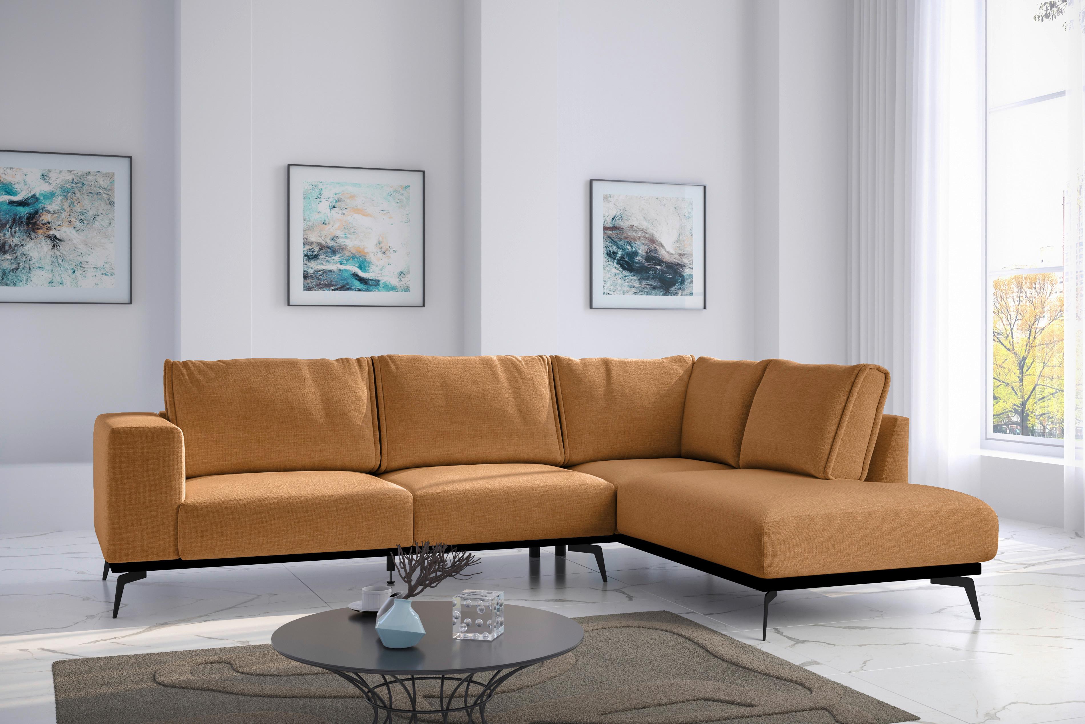 Sedací souprava ISOLDE, pravá, oranžová - oranžová/černá, Design, kov/dřevo (293/200cm) - MID.YOU