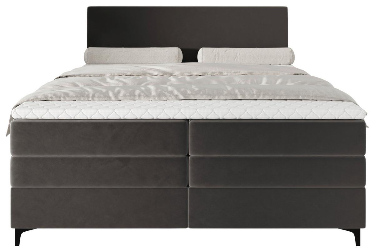 Boxspringbett Taro mit Topper 180x200 cm Grau - Schwarz/Grau, KONVENTIONELL, Textil/Metall (180/200cm)