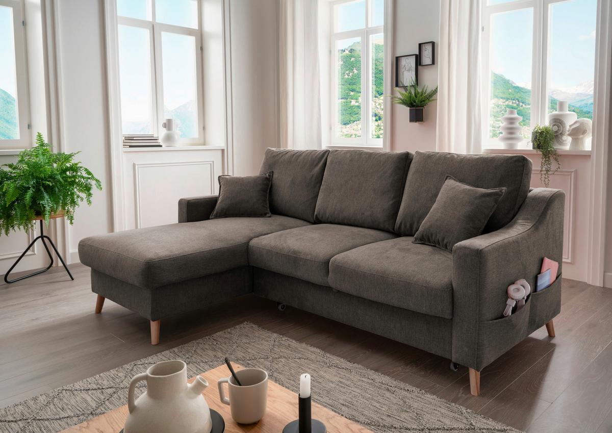 Ecksofa mit Schlaffunktion Valentina mit Kissen Braun - Braun/Naturfarben, KONVENTIONELL, Textil (150/228cm) - P & B